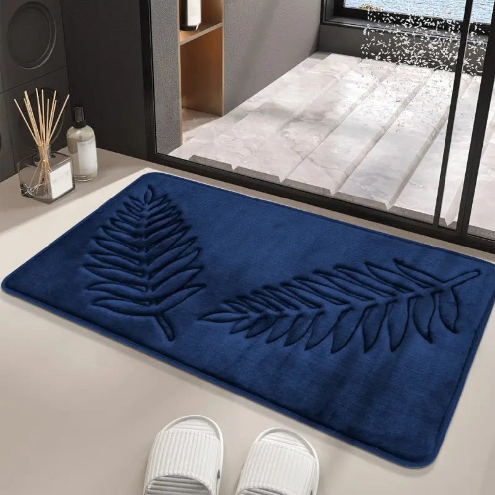 Plush Memory Foam Bath Mat Set with Leaves