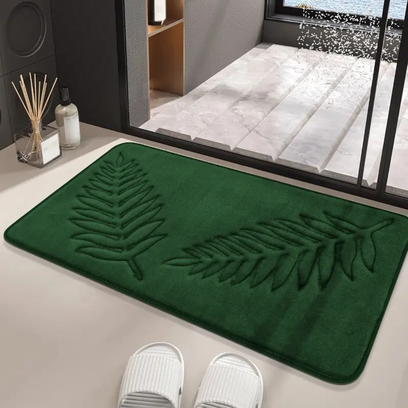 Plush Memory Foam Bath Mat Set with Leaves