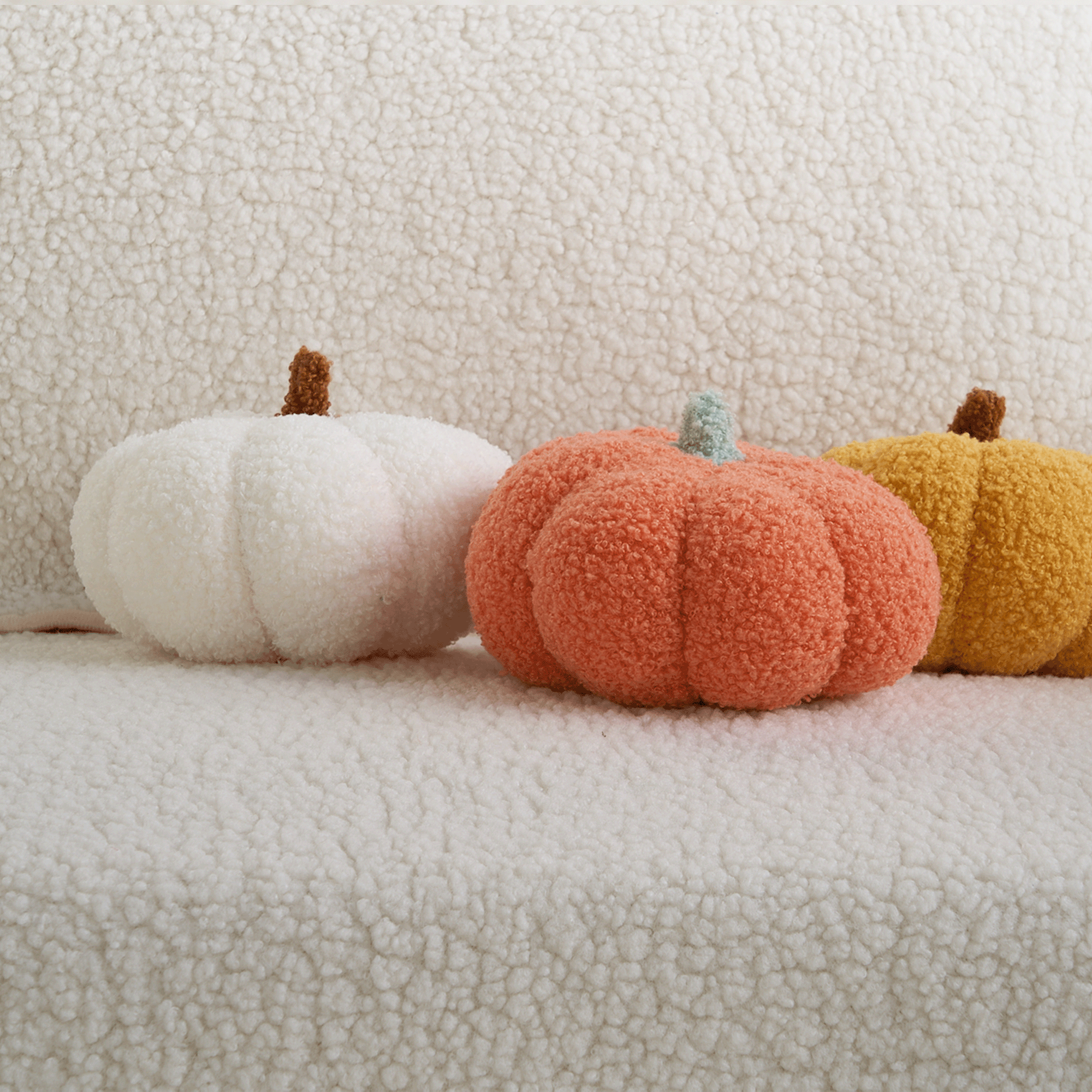 Plush Pumpkin Throw Pillow with Teddy Fleece