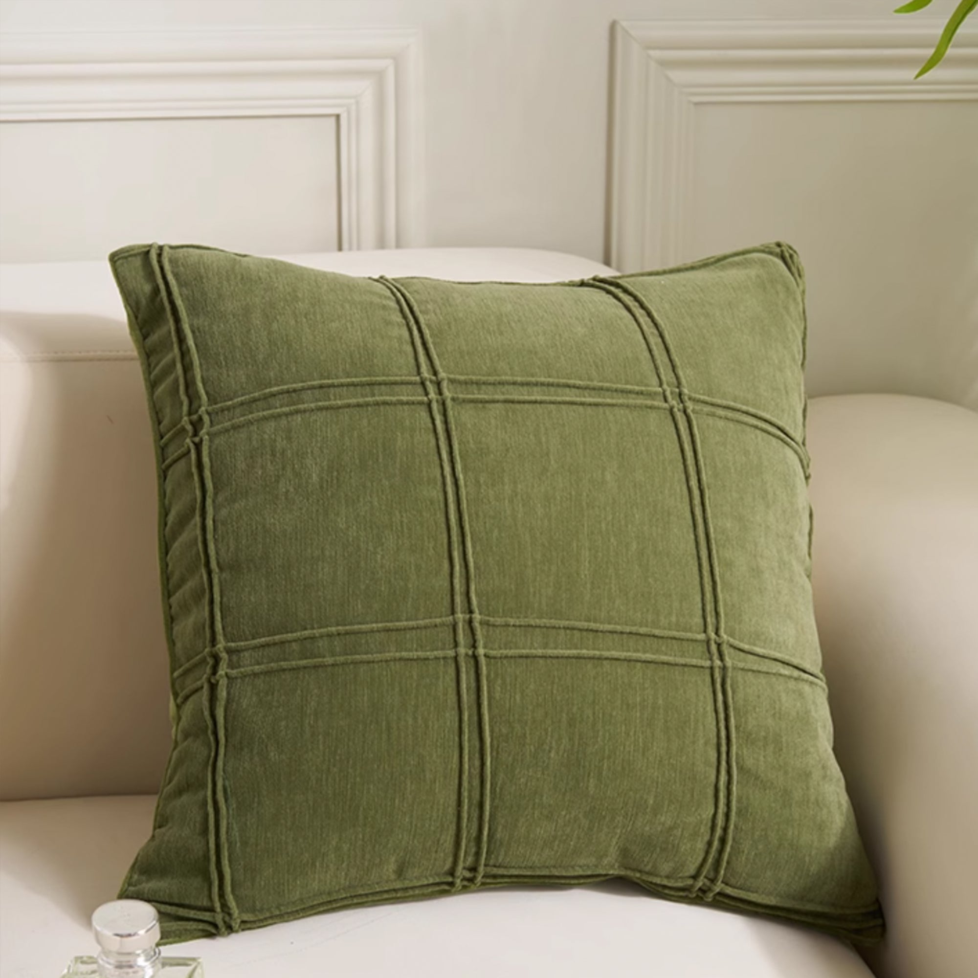 Plush Textured Pillow Cover with Grid Design