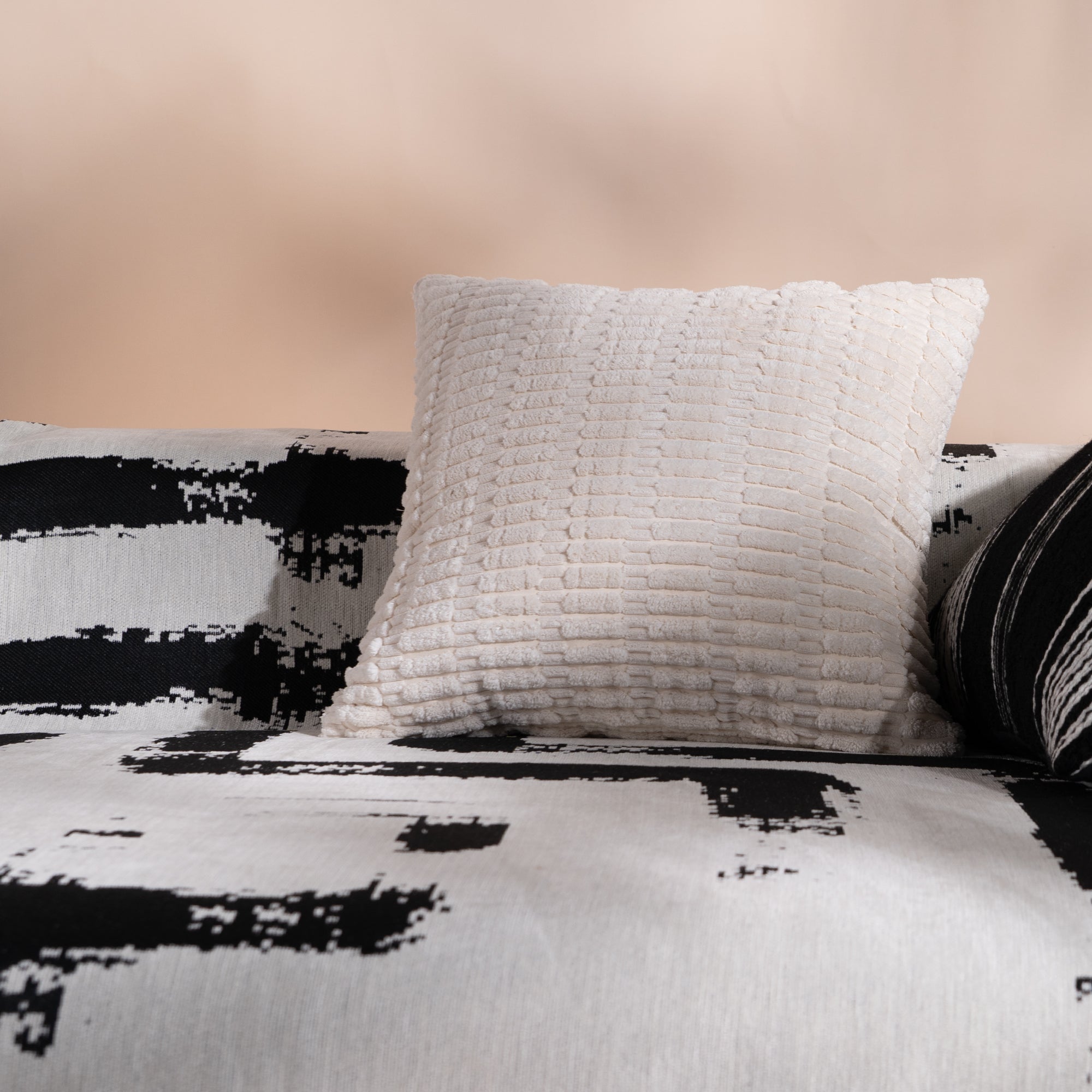 Plush Textured Pillow Cover with Grid Design