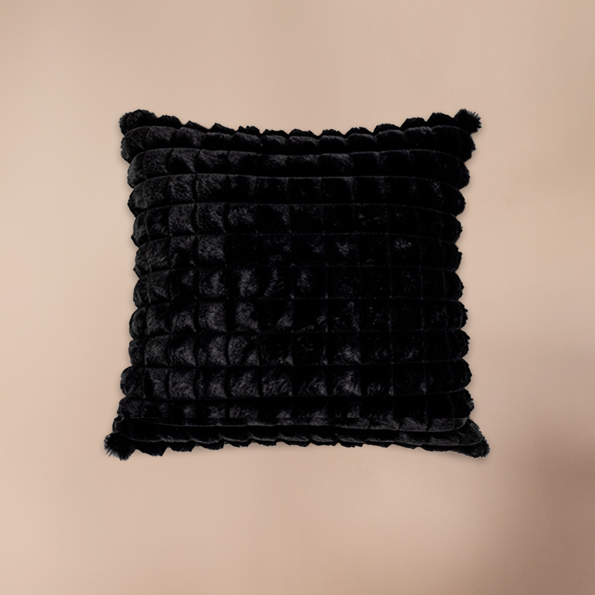 Plush Textured Pillow Cover with Grid Design