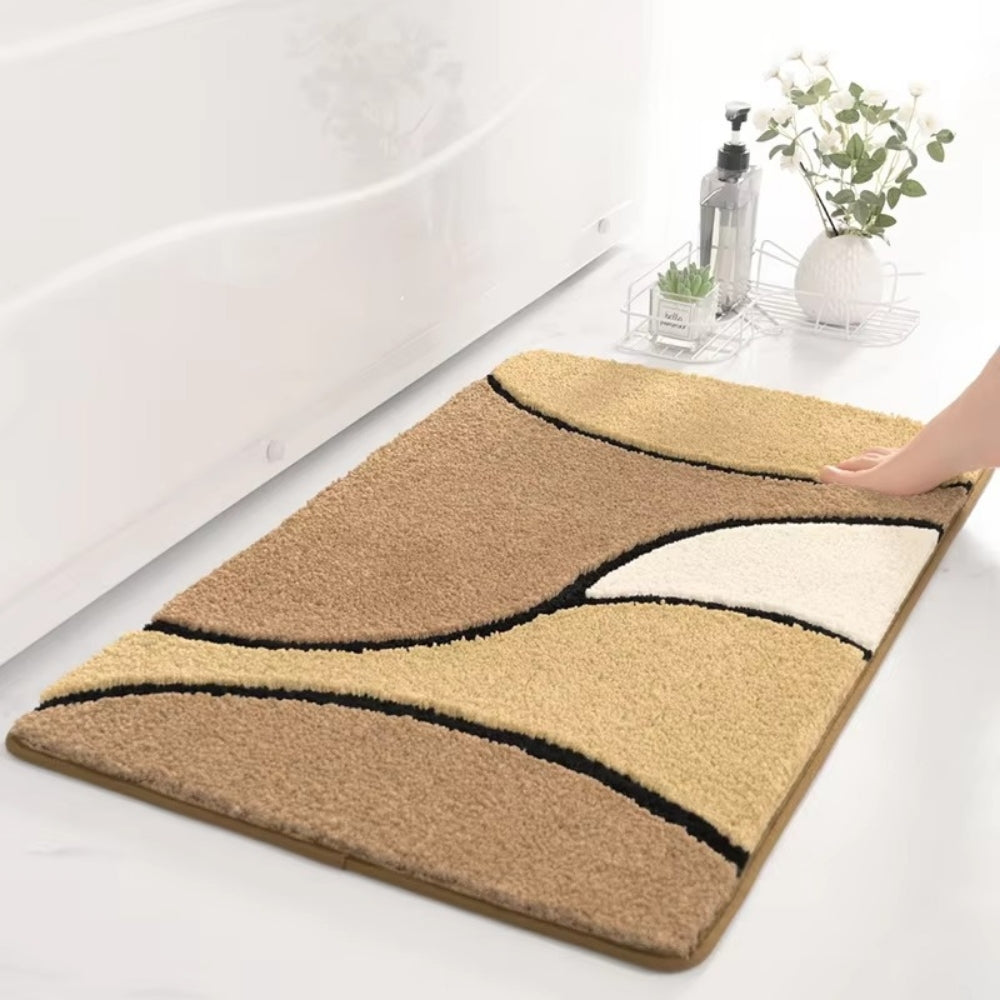 Plush Wave Bathroom Mat with Non Slip Backing