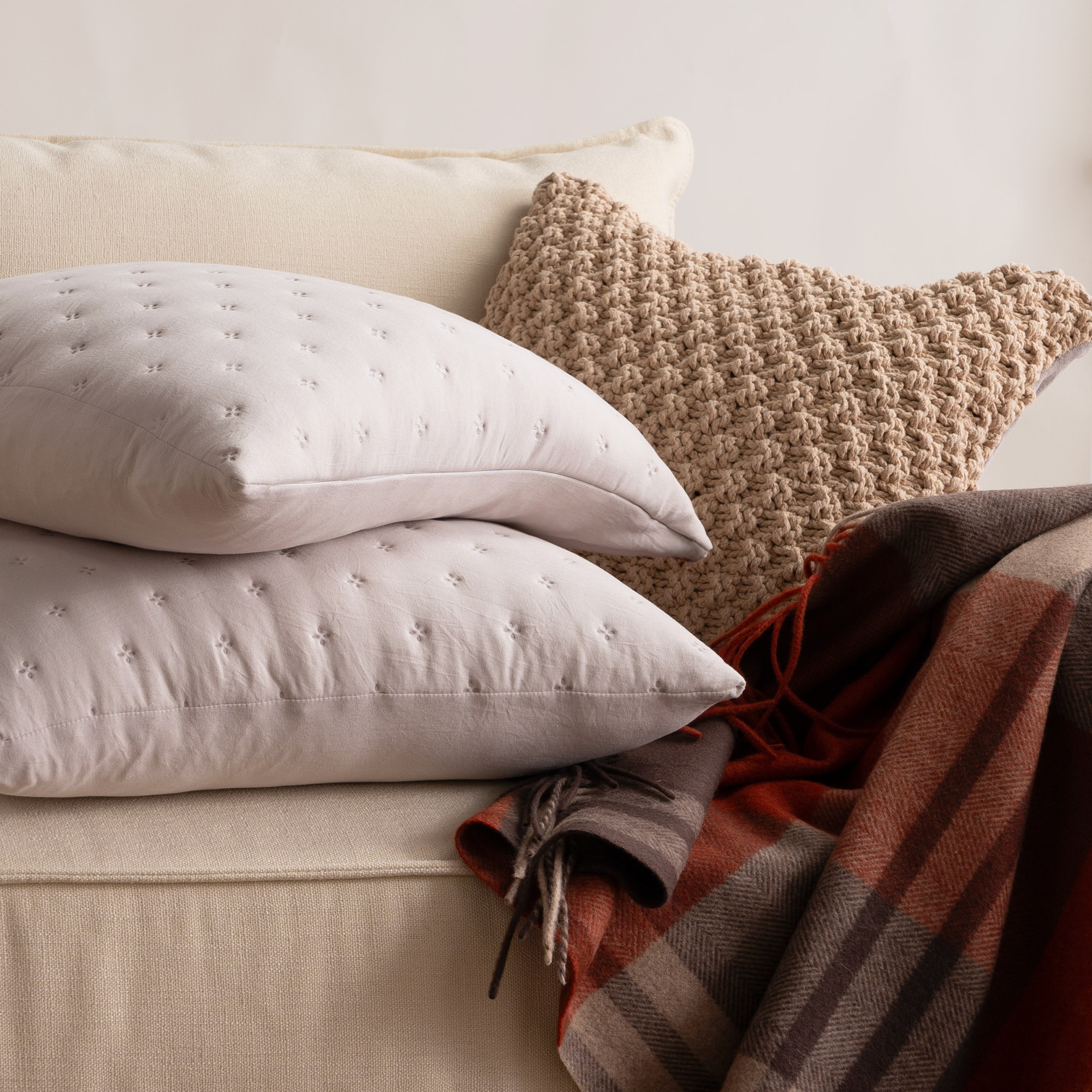 Quilted Pillow Cover Set with Chevron Stitch