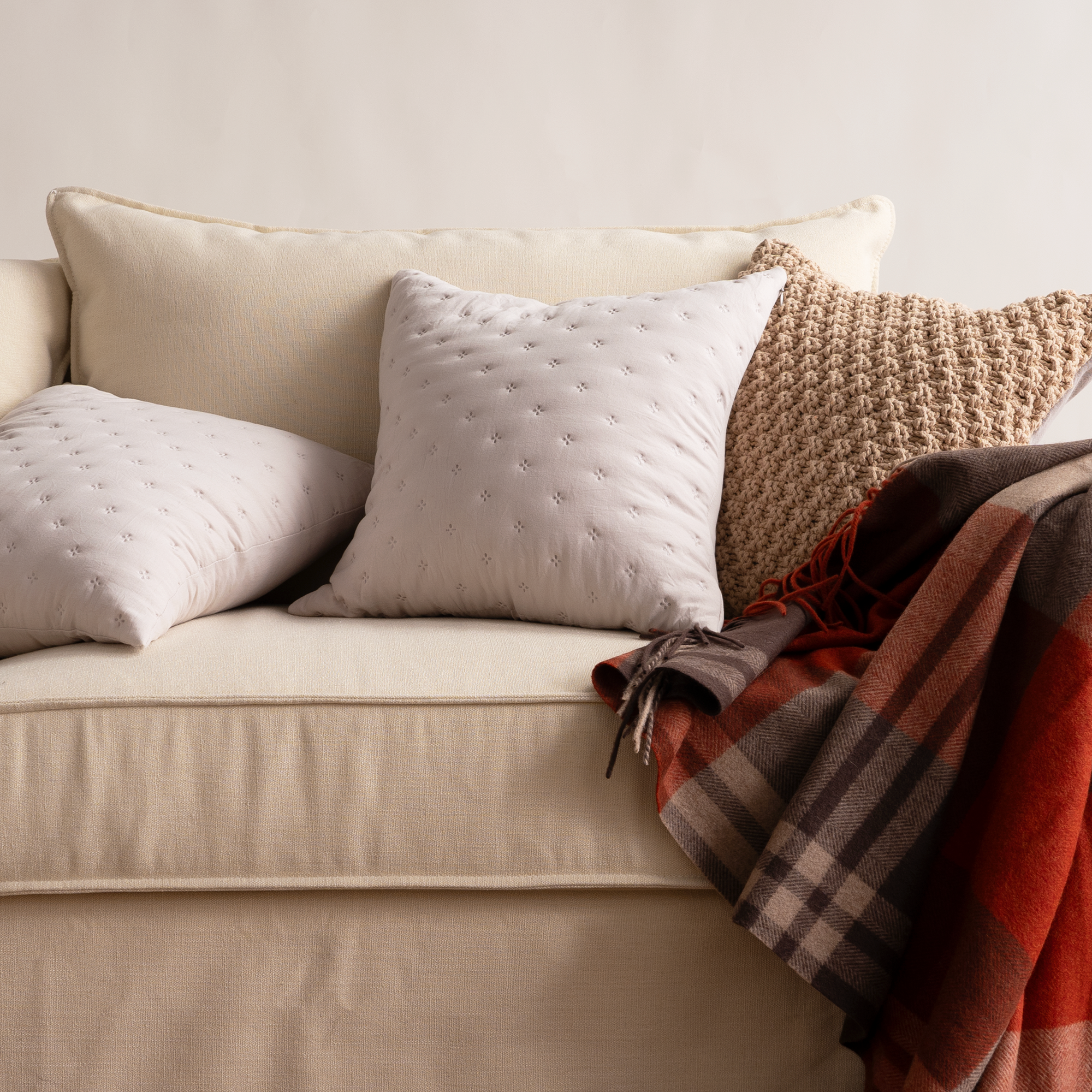 Quilted Pillow Cover Set with Chevron Stitch
