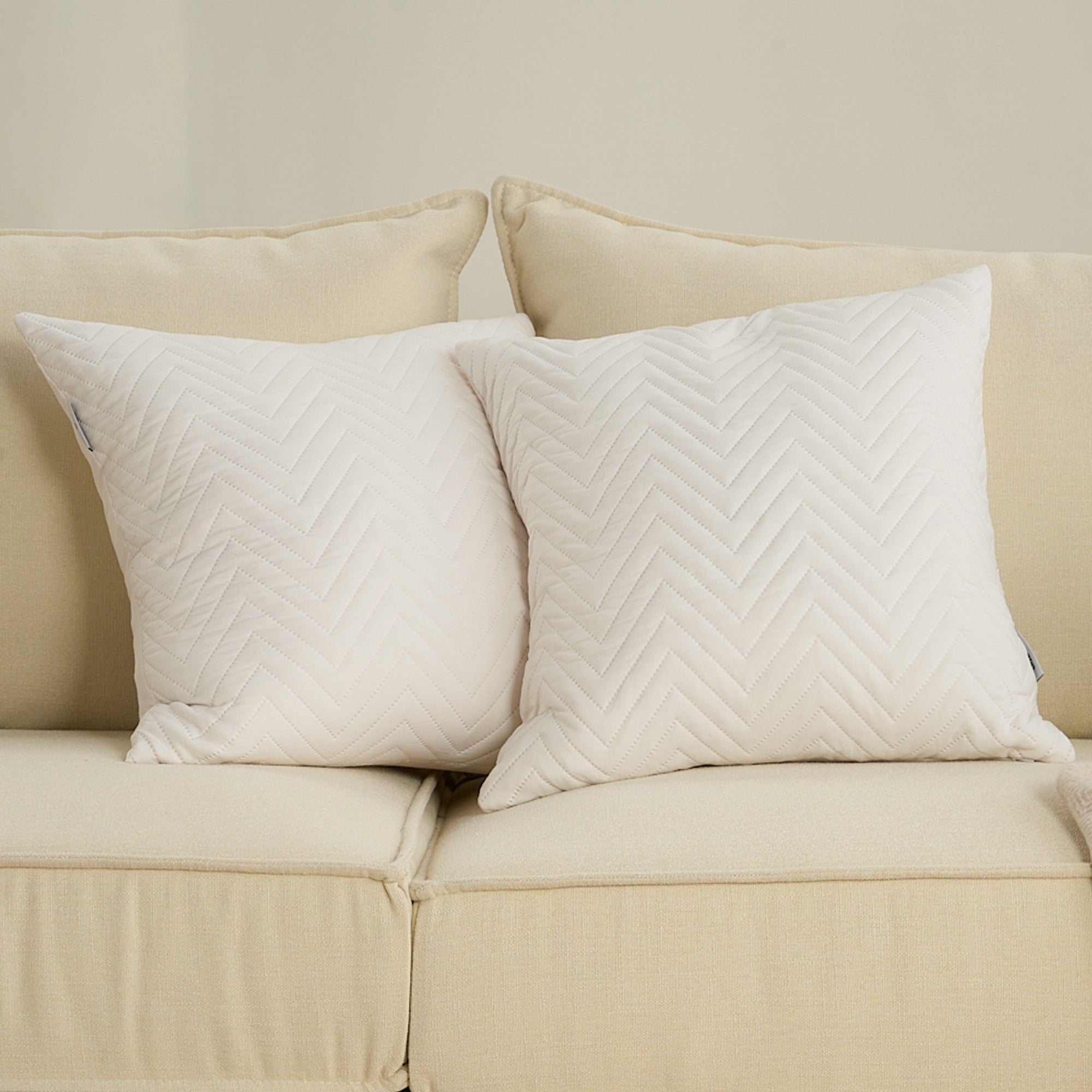 Quilted Pillow Cover Set with Chevron Stitch