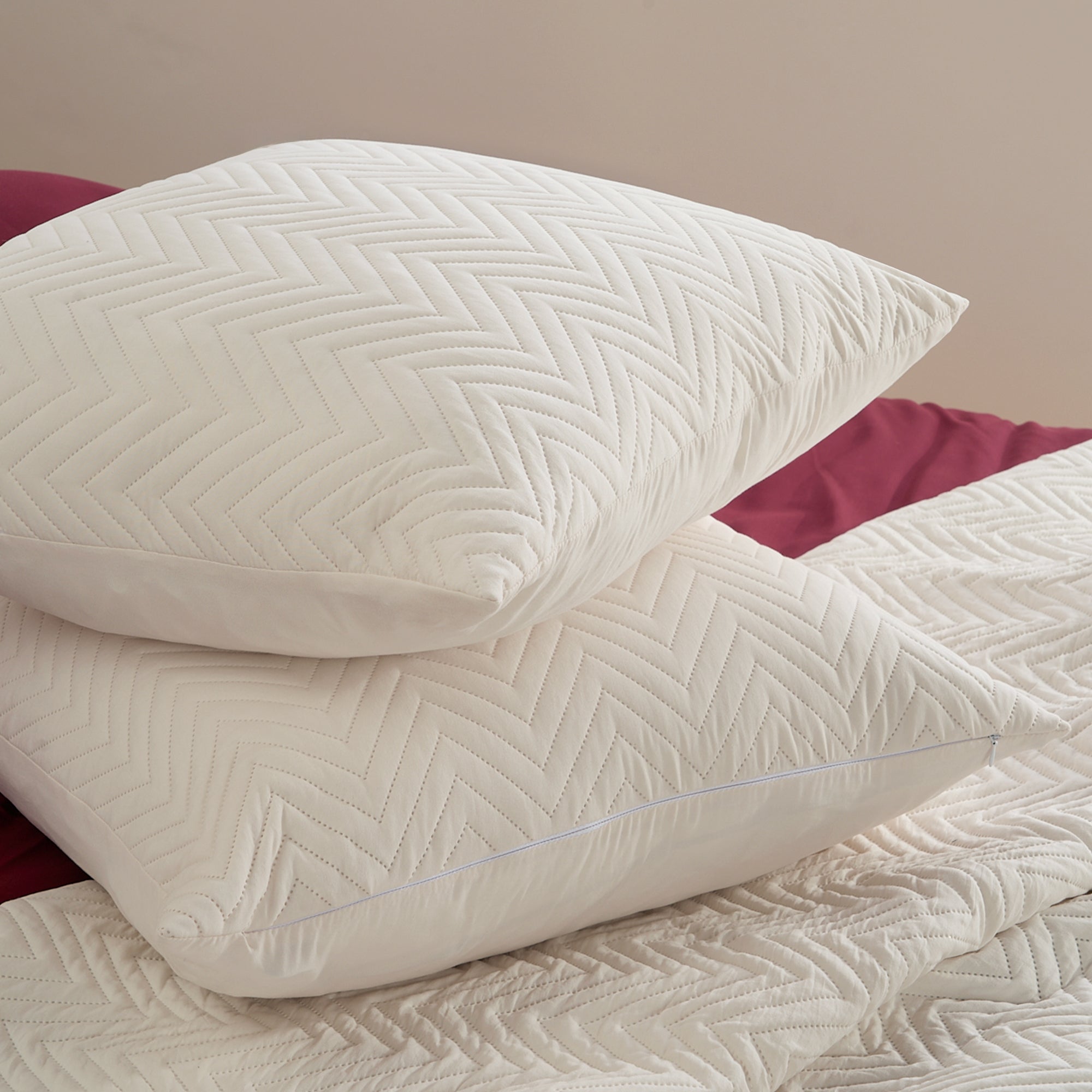 Quilted Pillow Cover Set with Chevron Stitch