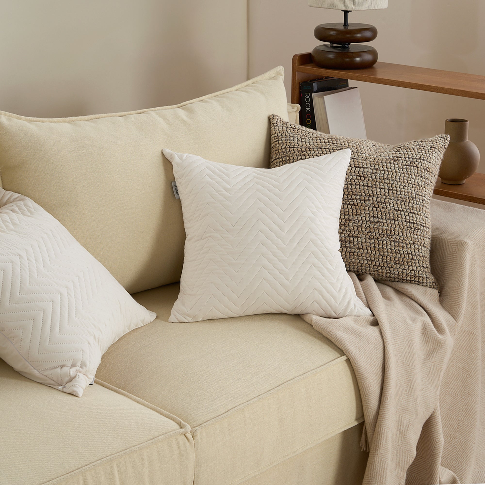 Quilted Pillow Cover Set with Chevron Stitch