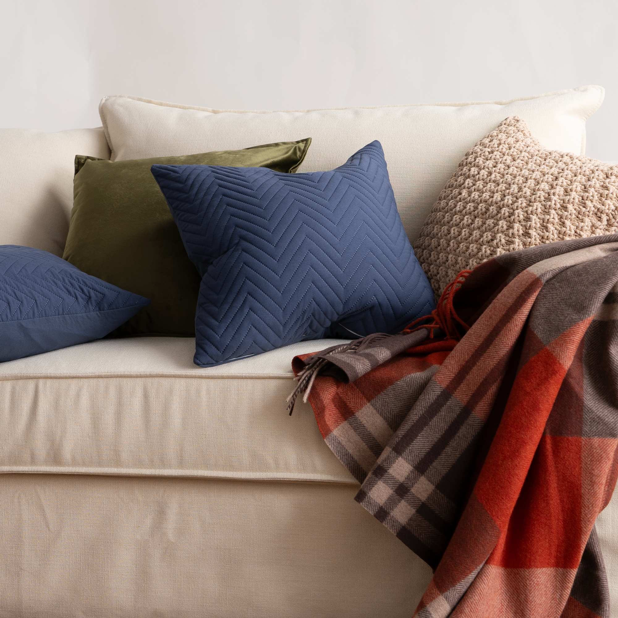 Quilted Pillow Cover Set with Chevron Stitch