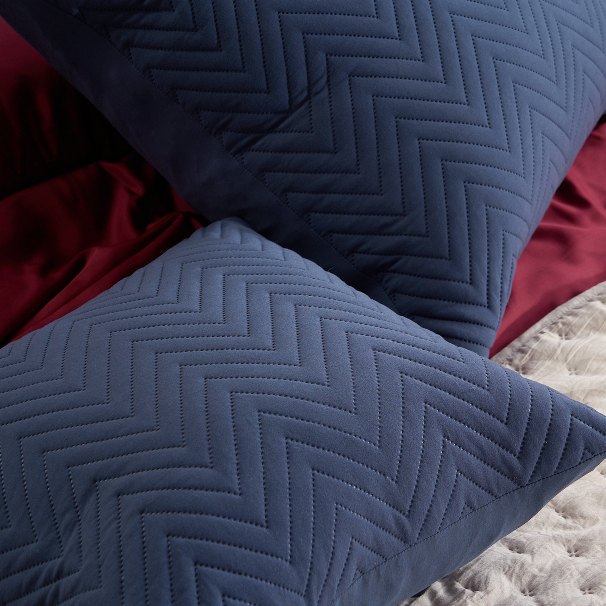 Quilted Pillow Cover Set with Chevron Stitch