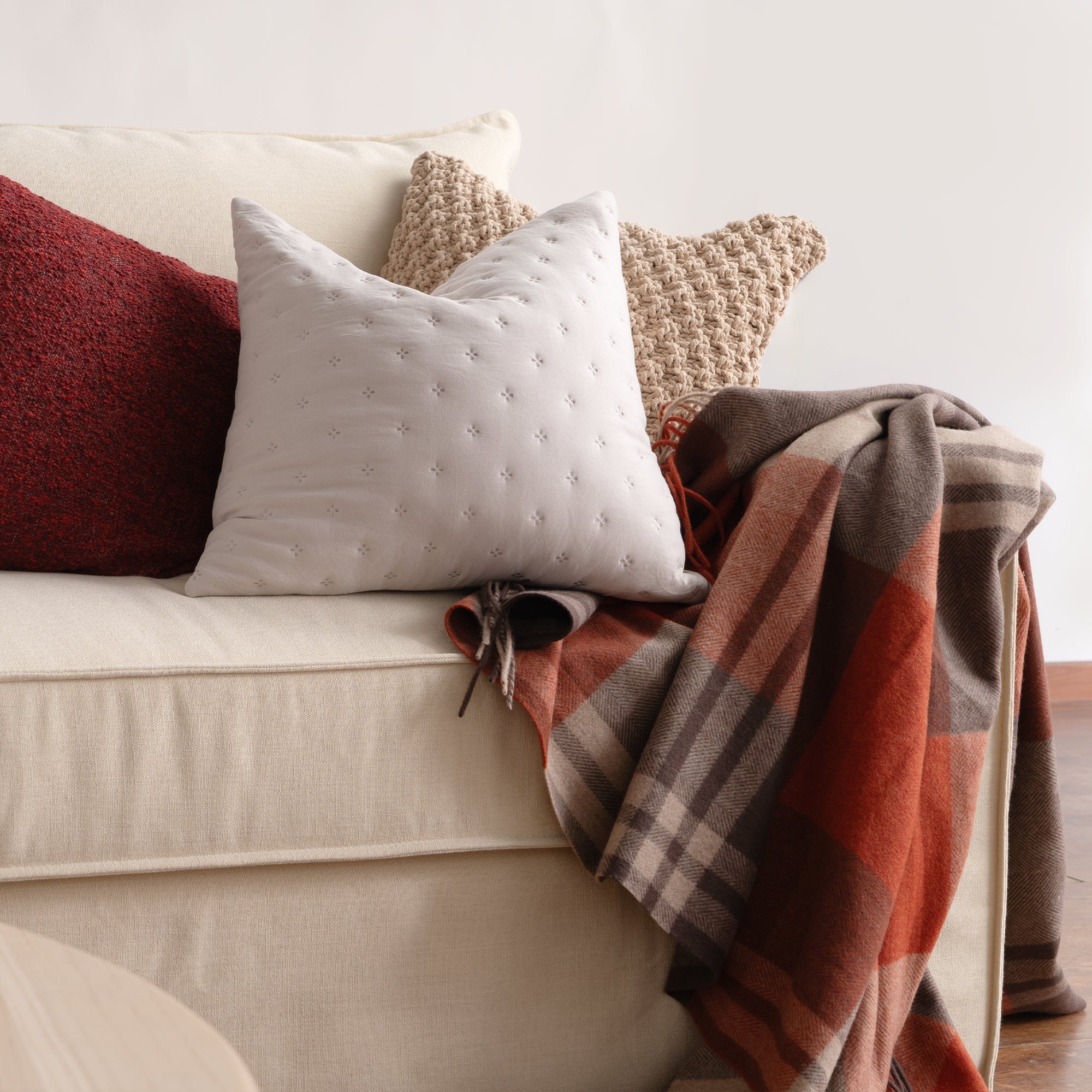 Quilted Pillow Cover Set with Chevron Stitch