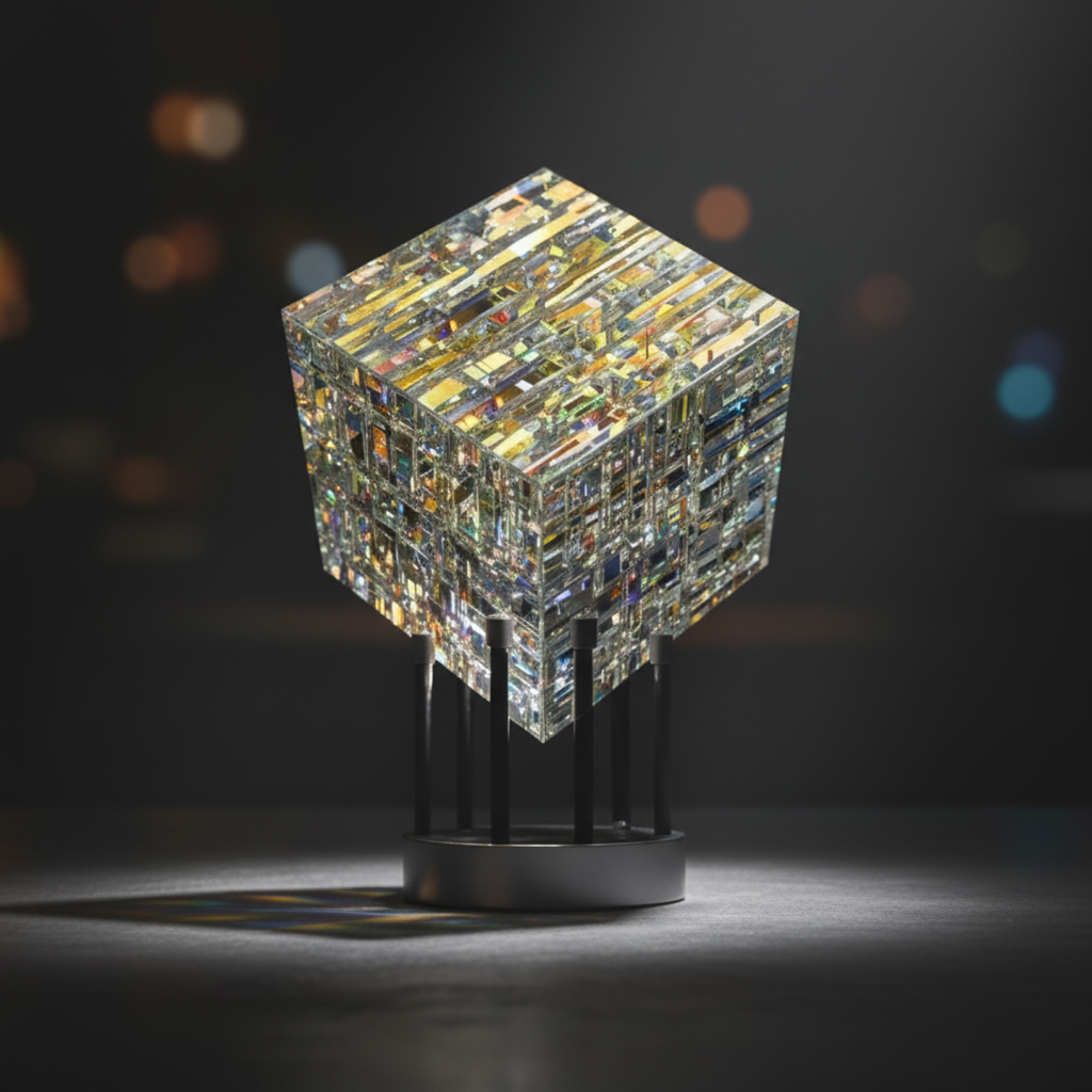 Rainbow Crystal Cube with Rotating Light Base