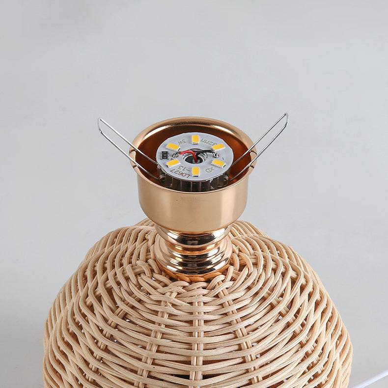 Rattan Table Lamp with Pleated Fabric Shade