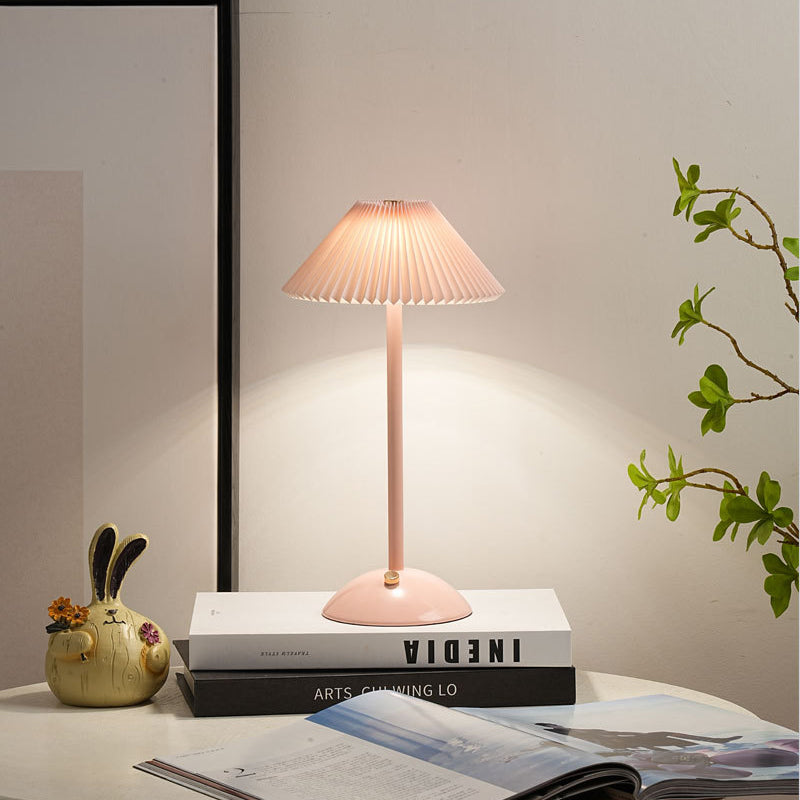 Rechargeable Brass Pleated Cordless Table Lamp
