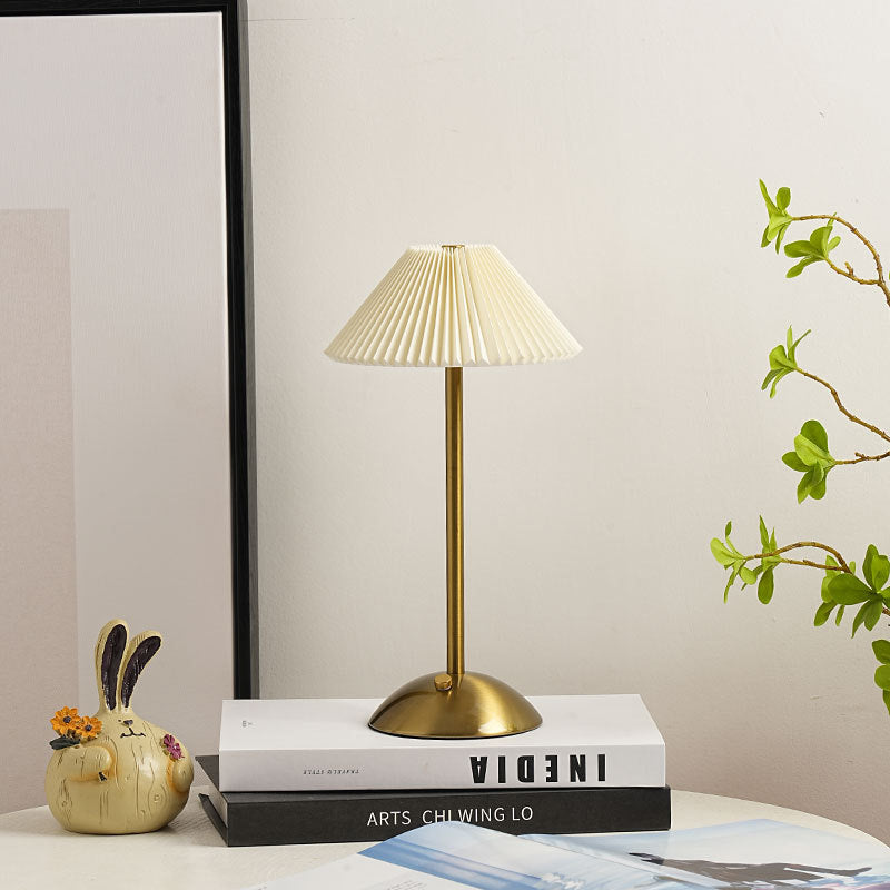 Rechargeable Brass Pleated Cordless Table Lamp
