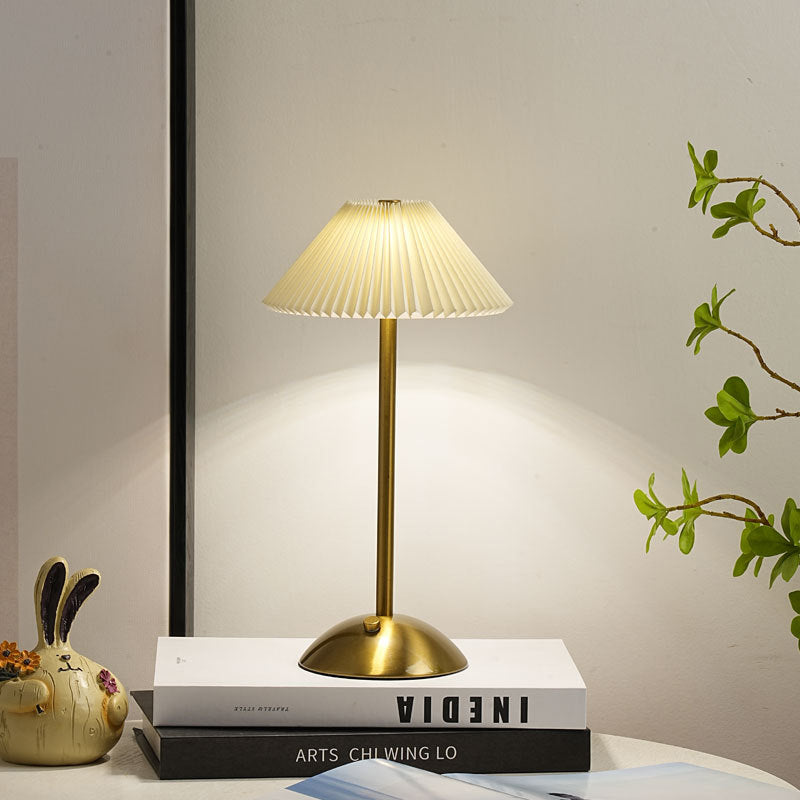 Rechargeable Brass Pleated Cordless Table Lamp