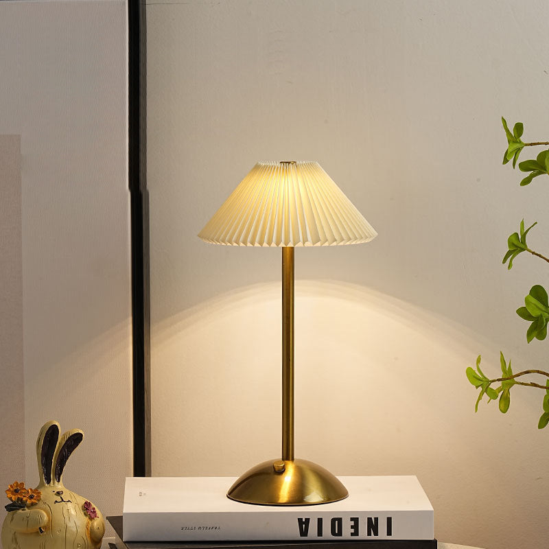 Rechargeable Brass Pleated Cordless Table Lamp