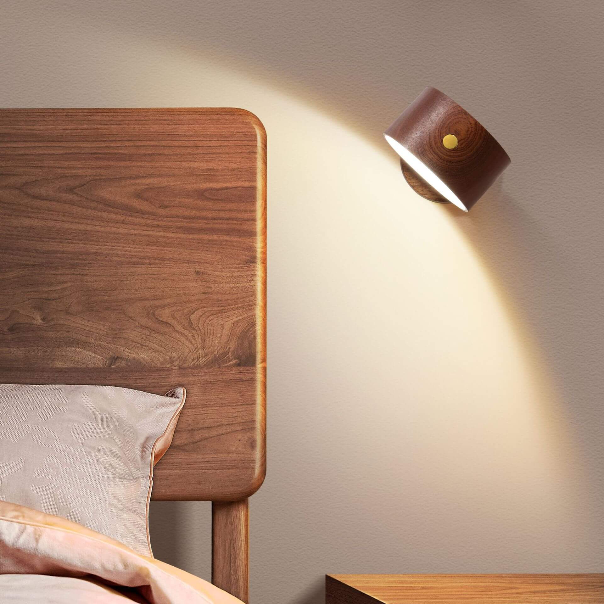 Rechargeable Wooden Rotating LED Wall Sconce