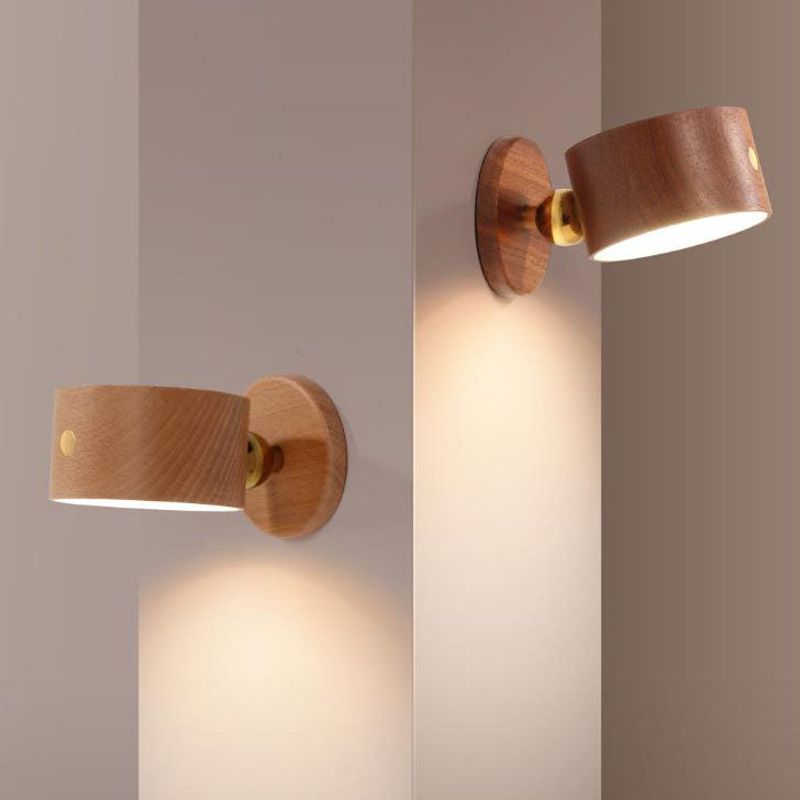 Rechargeable Wooden Rotating LED Wall Sconce