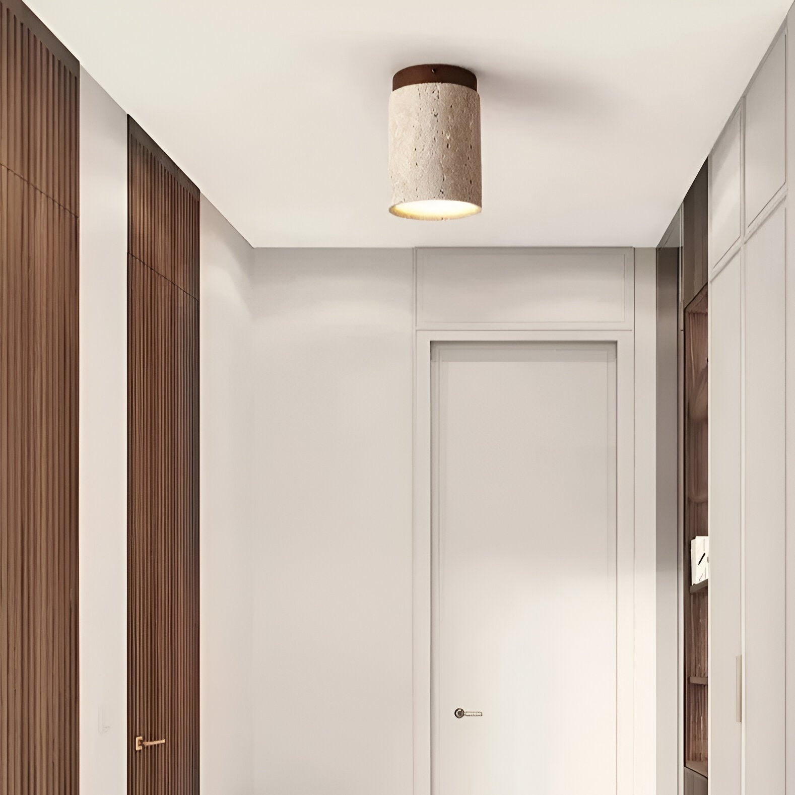 Natural Travertine LED Cylinder Ceiling Light