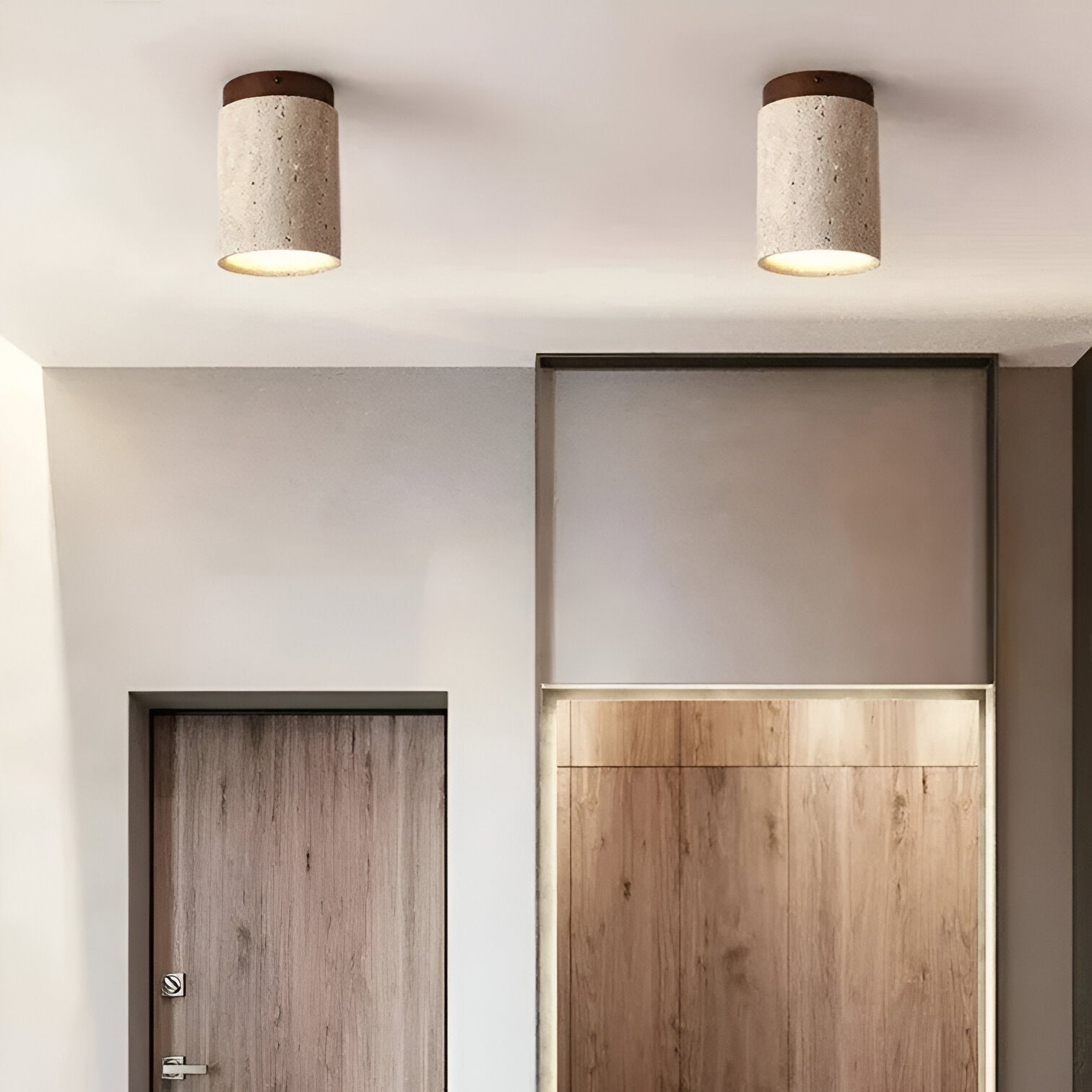 Natural Travertine LED Cylinder Ceiling Light