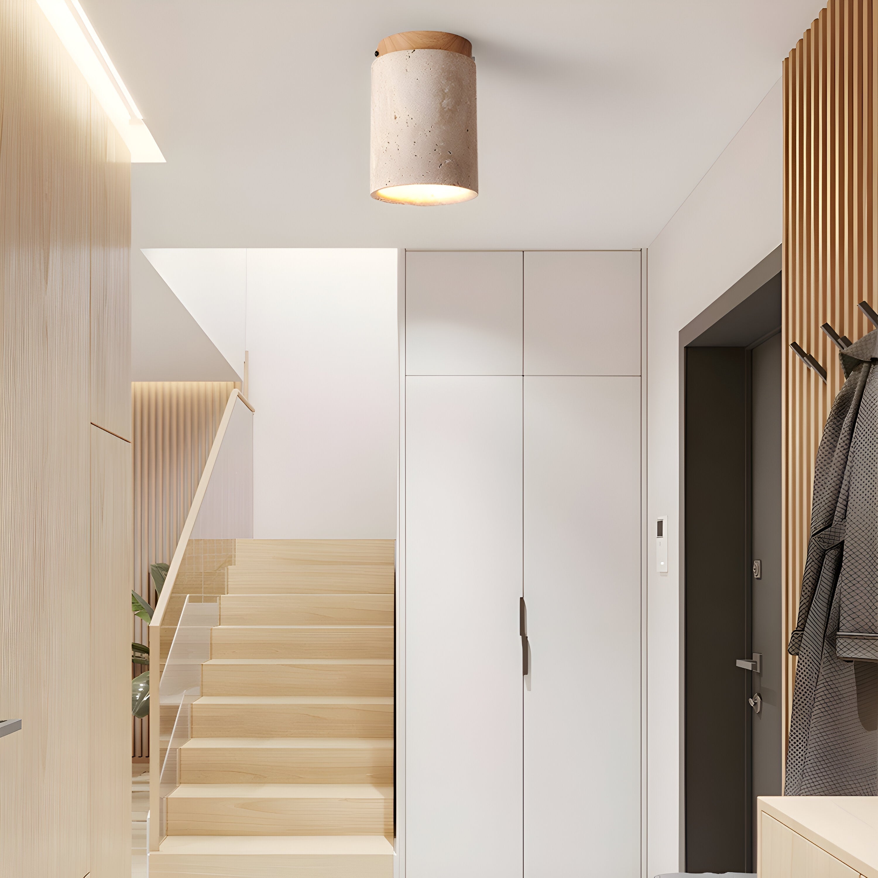 Natural Travertine LED Cylinder Ceiling Light