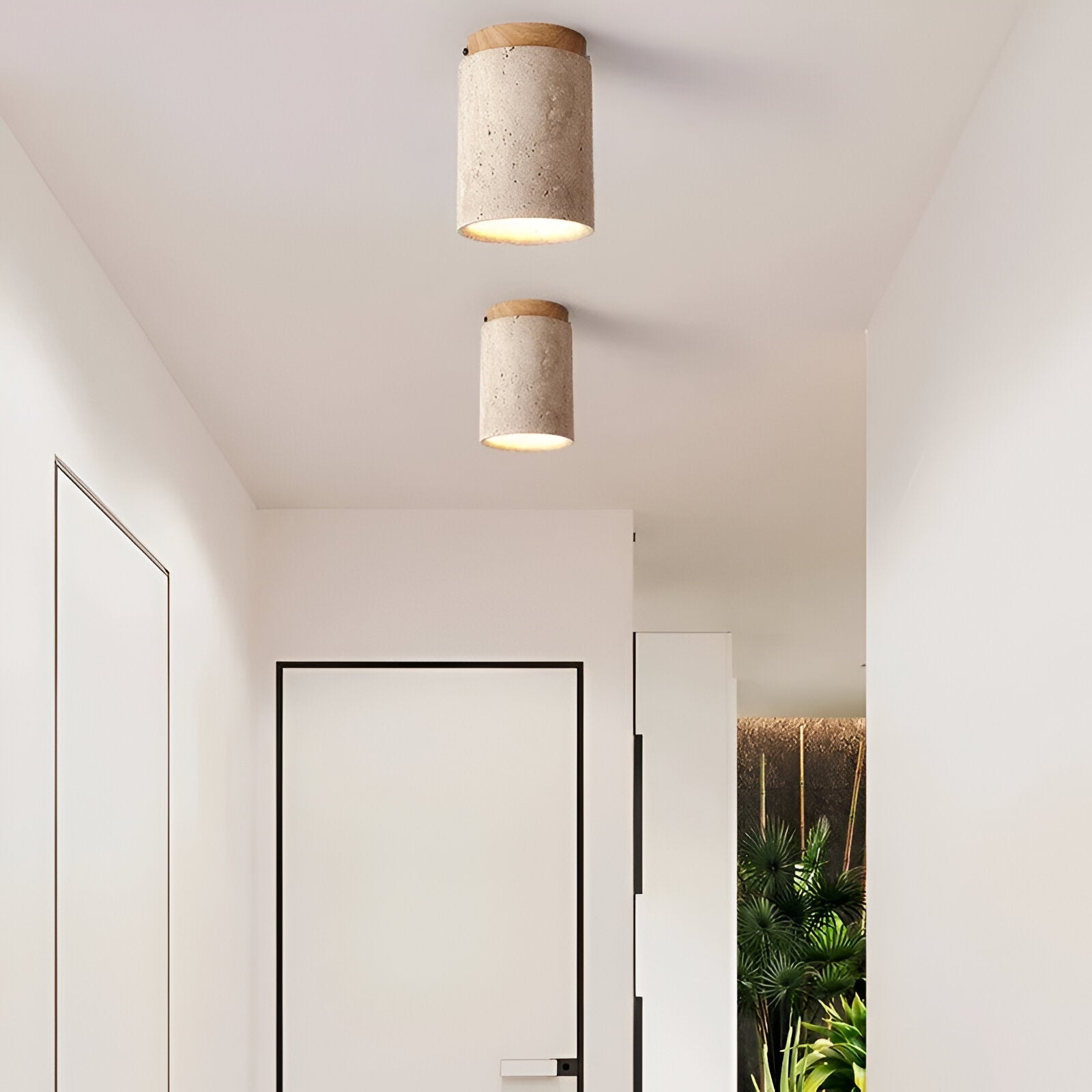 Natural Travertine LED Cylinder Ceiling Light