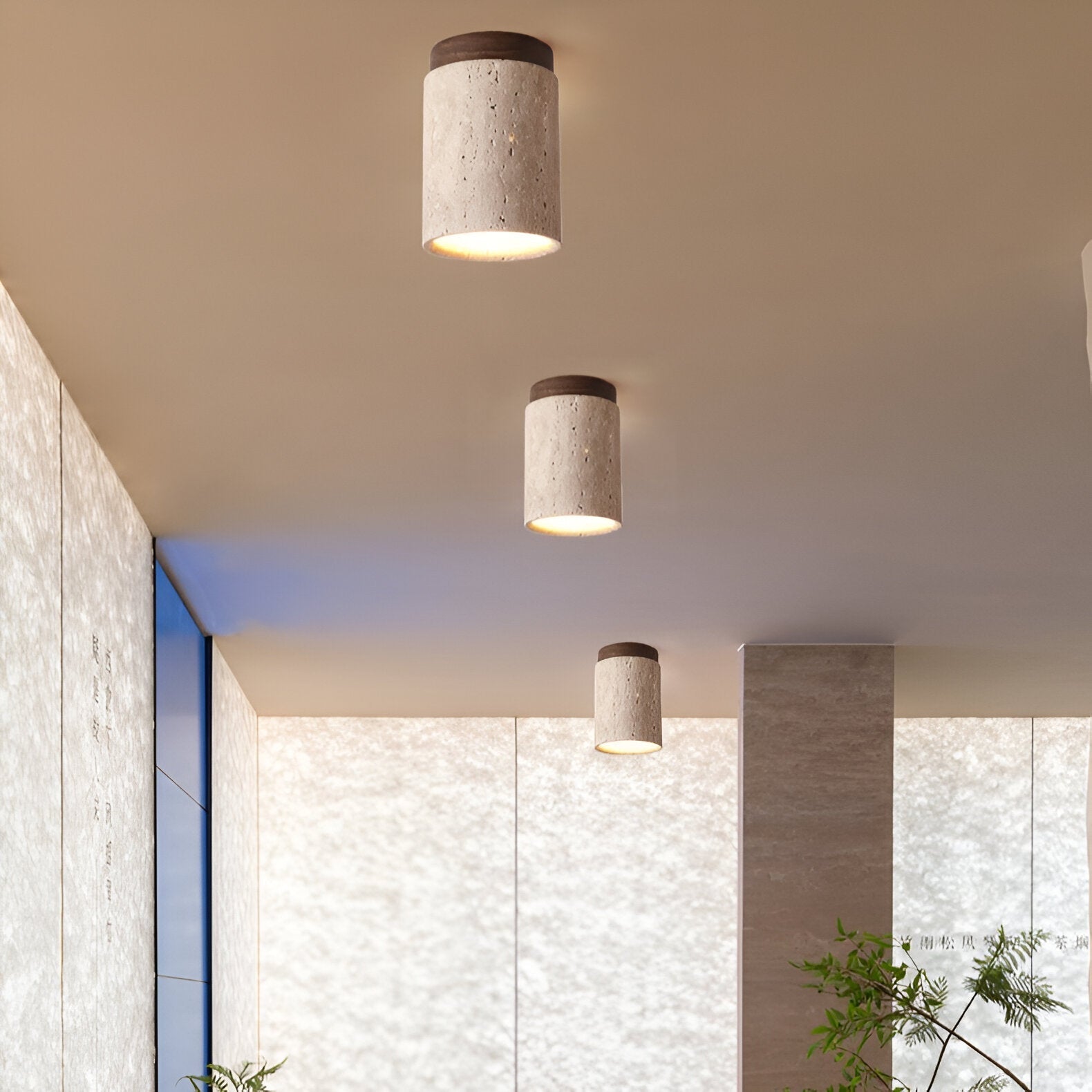 Natural Travertine LED Cylinder Ceiling Light