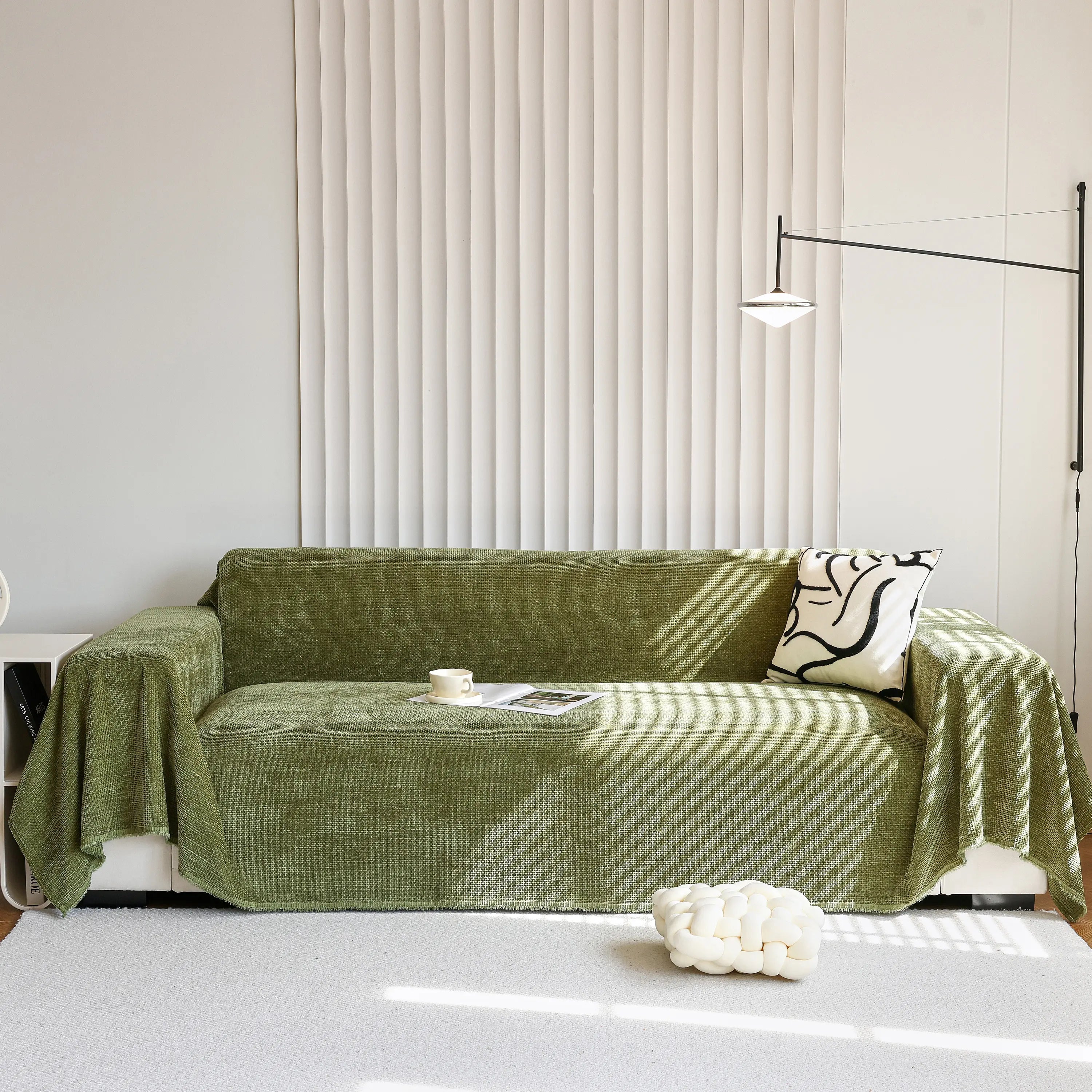 Reversible Chenille Sofa Throw with Fringe