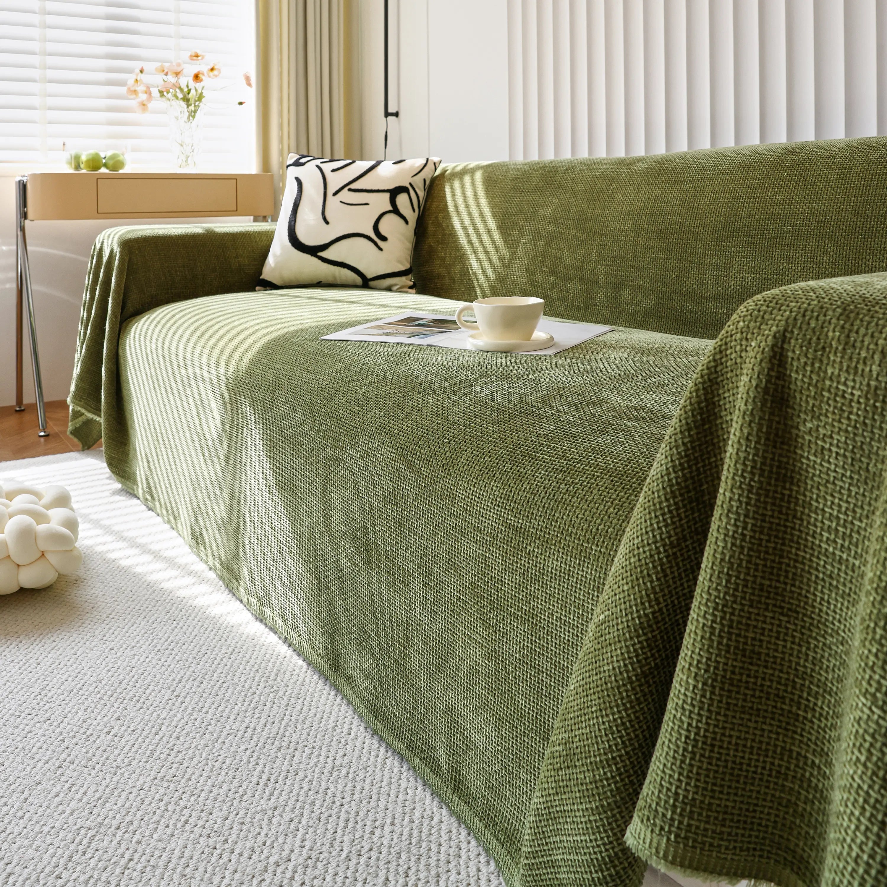 Reversible Chenille Sofa Throw with Fringe