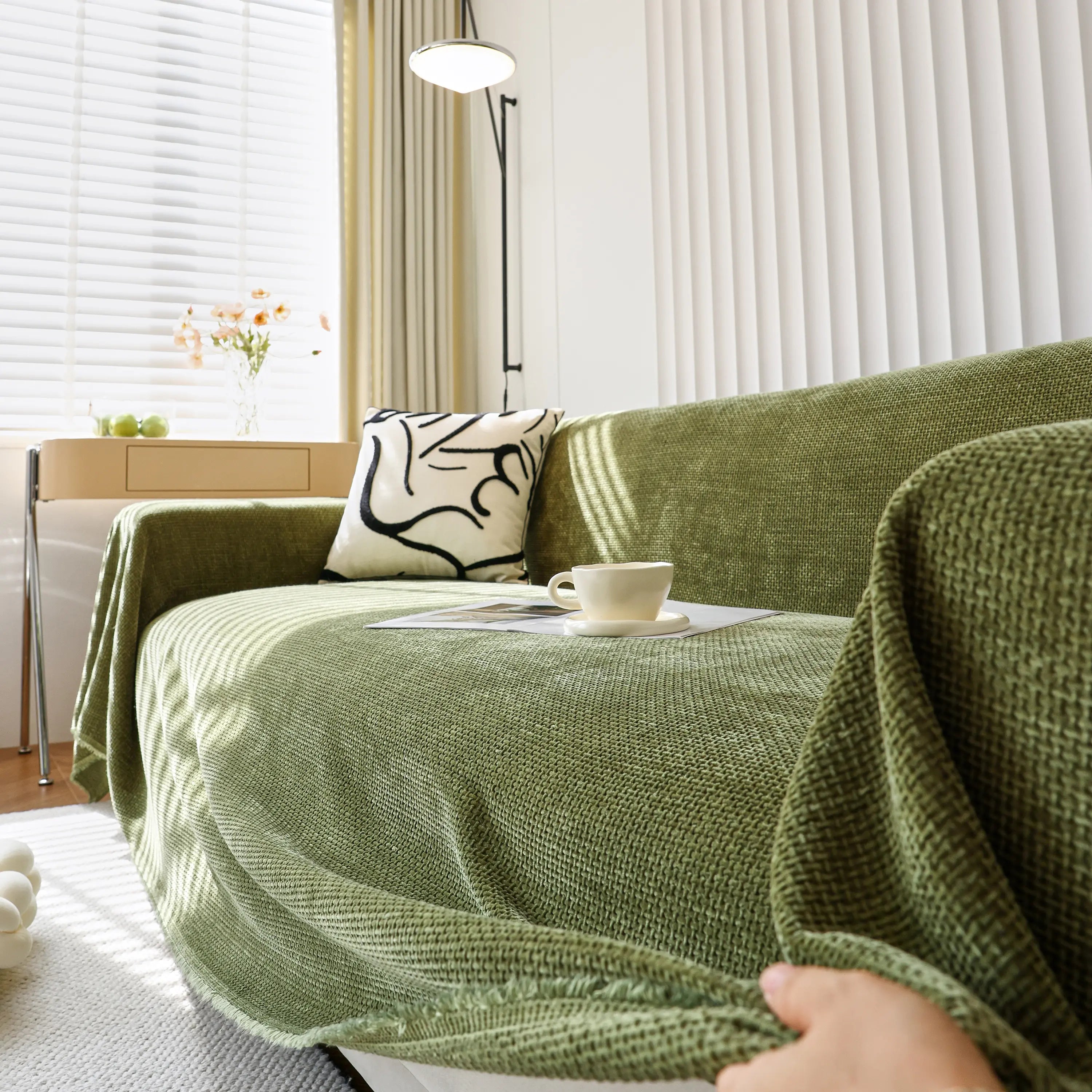 Reversible Chenille Sofa Throw with Fringe