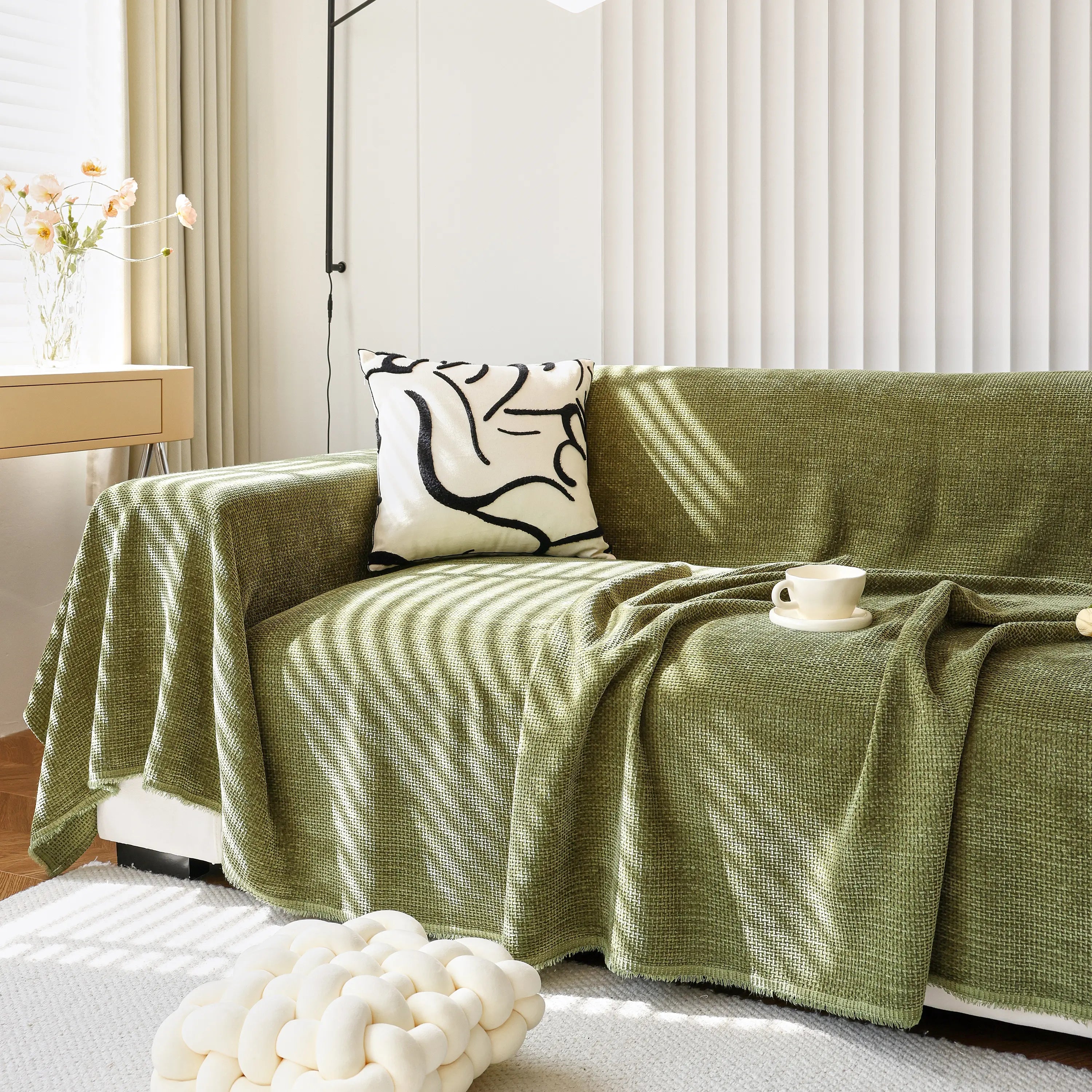 Reversible Chenille Sofa Throw with Fringe