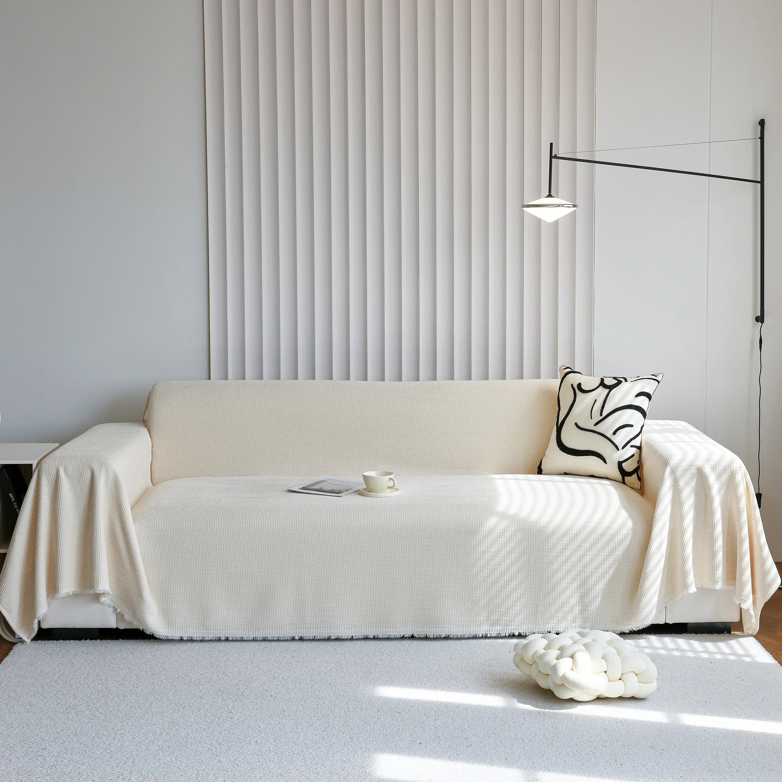 Reversible Chenille Sofa Throw with Fringe