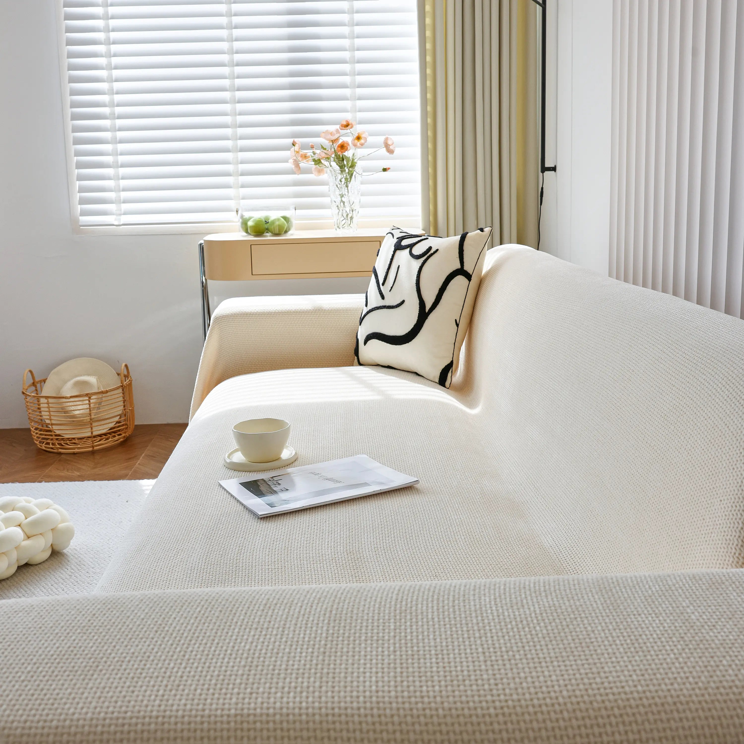 Reversible Chenille Sofa Throw with Fringe