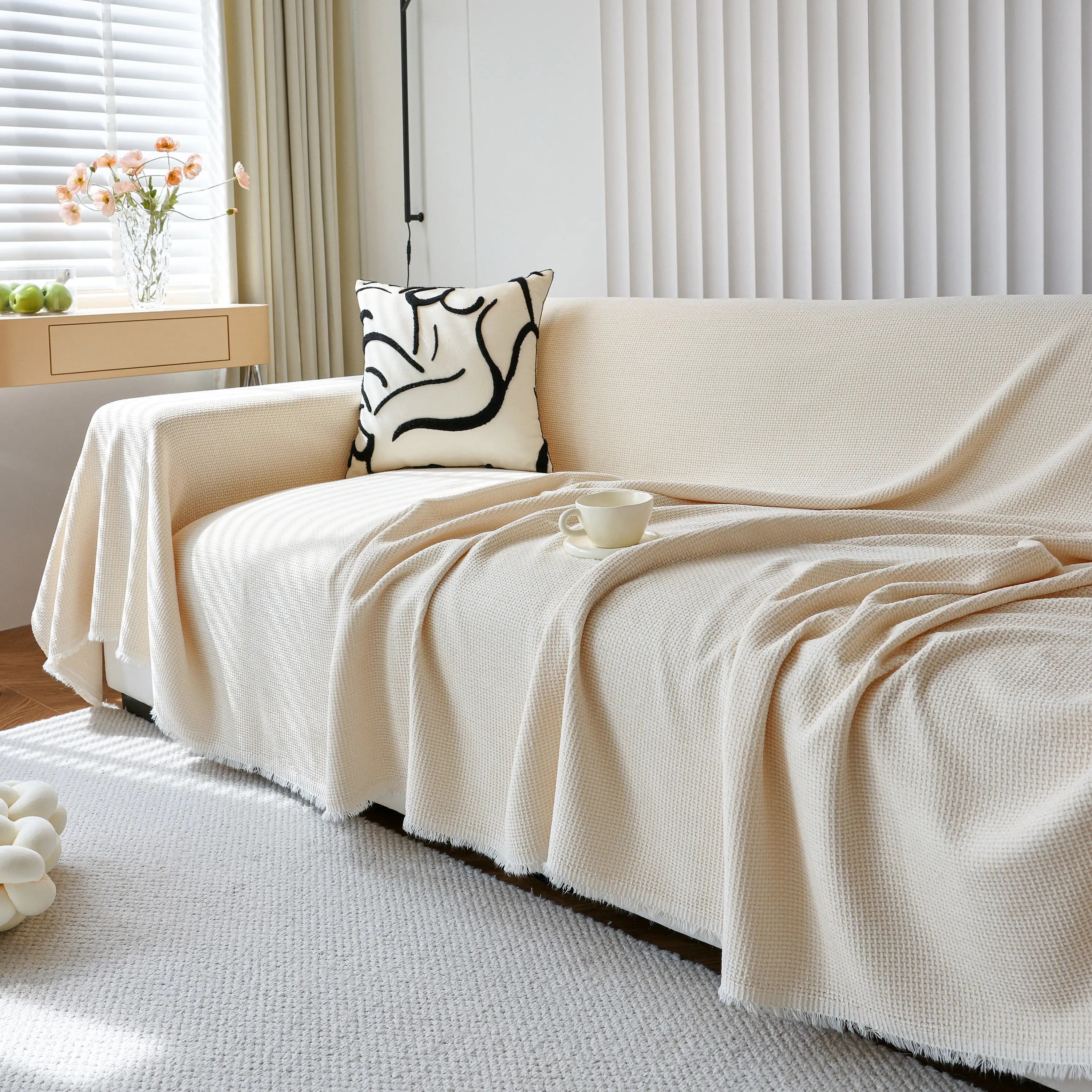 Reversible Chenille Sofa Throw with Fringe