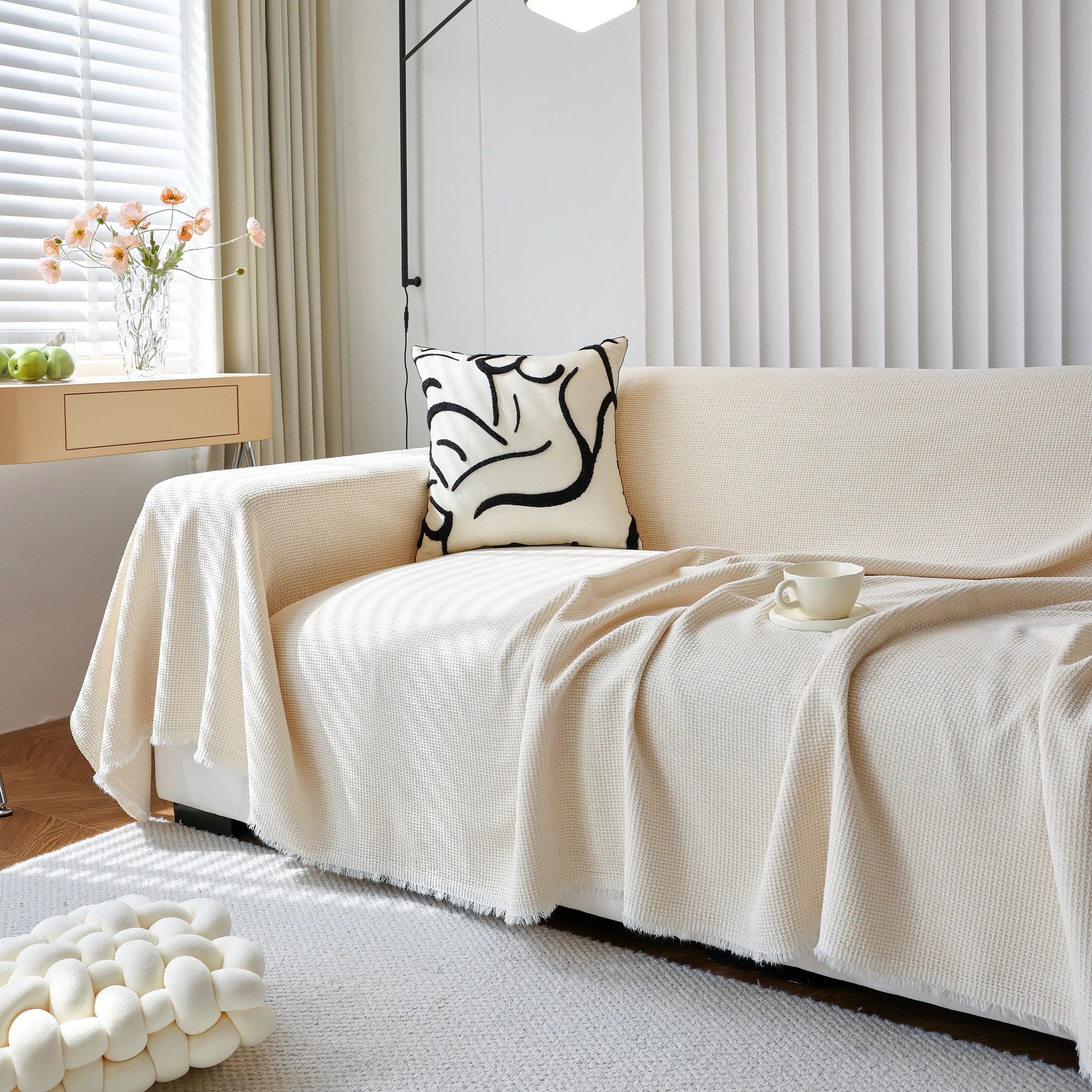 Reversible Chenille Sofa Throw with Fringe