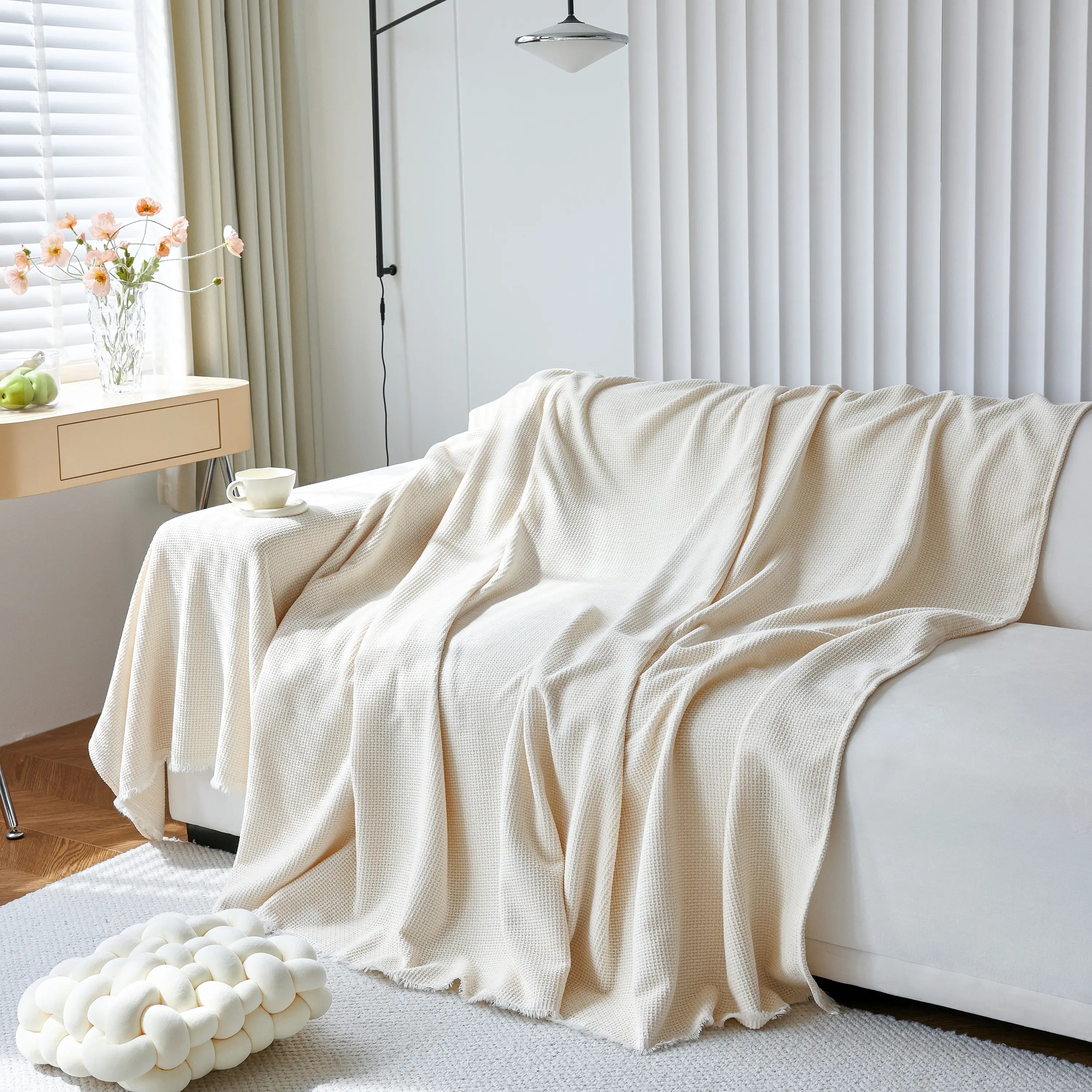 Reversible Chenille Sofa Throw with Fringe