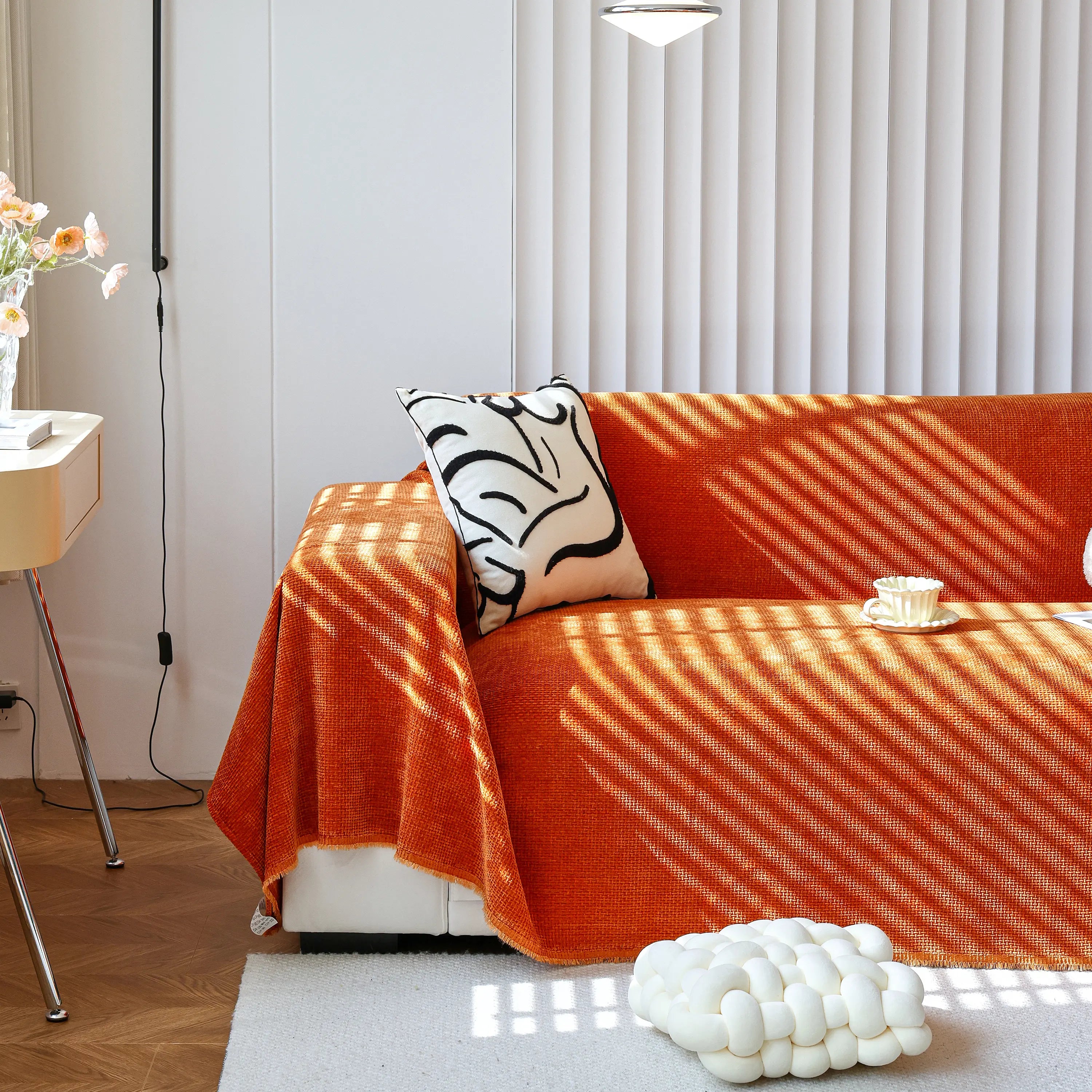 Reversible Chenille Sofa Throw with Fringe