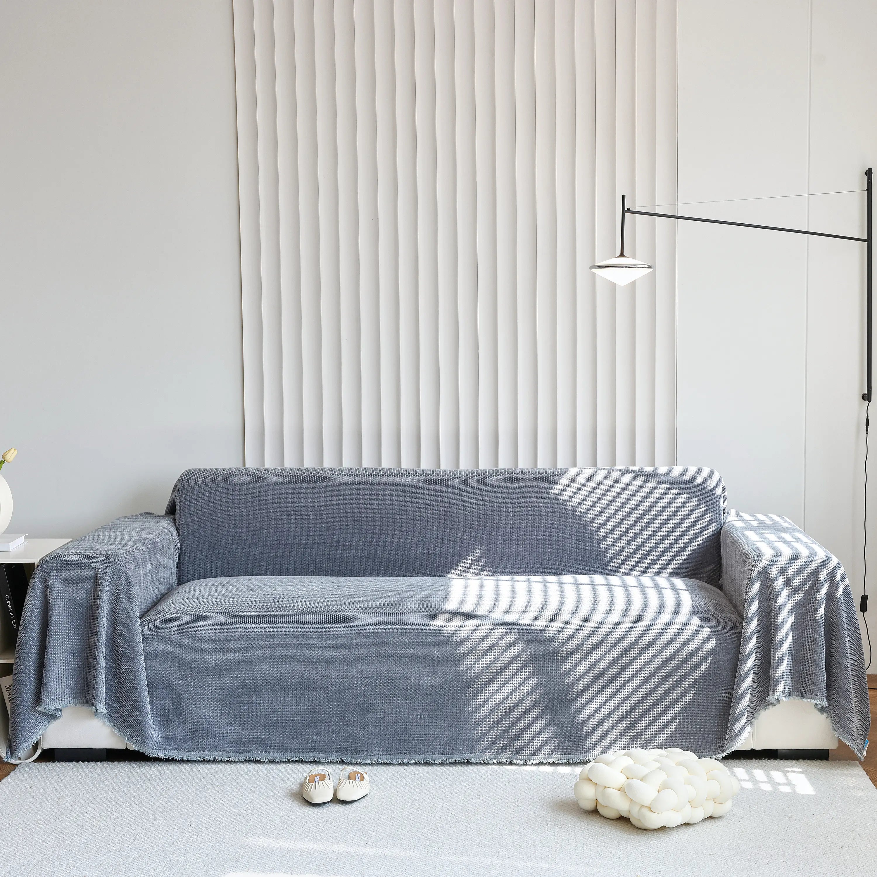 Reversible Chenille Sofa Throw with Fringe