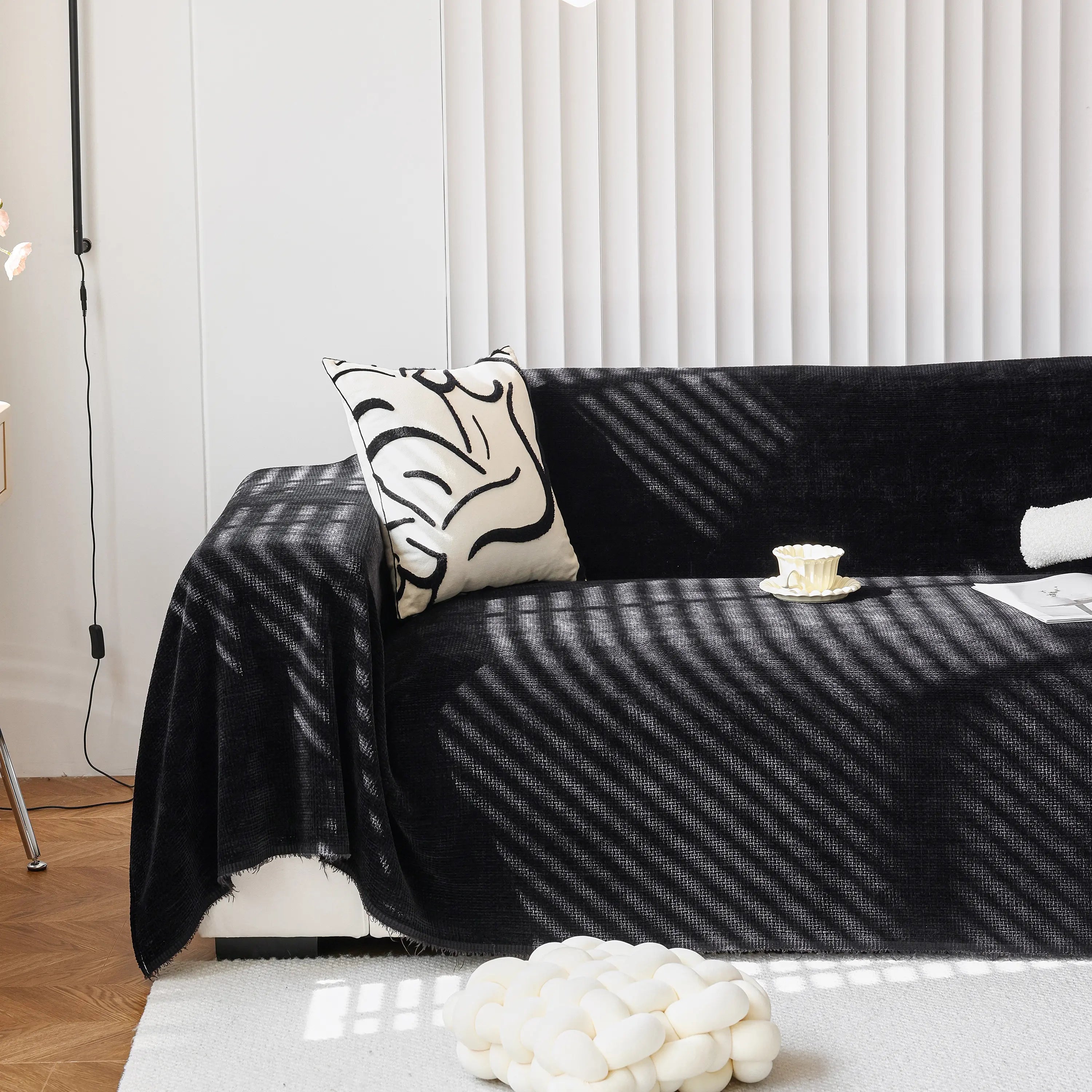 Reversible Chenille Sofa Throw with Fringe