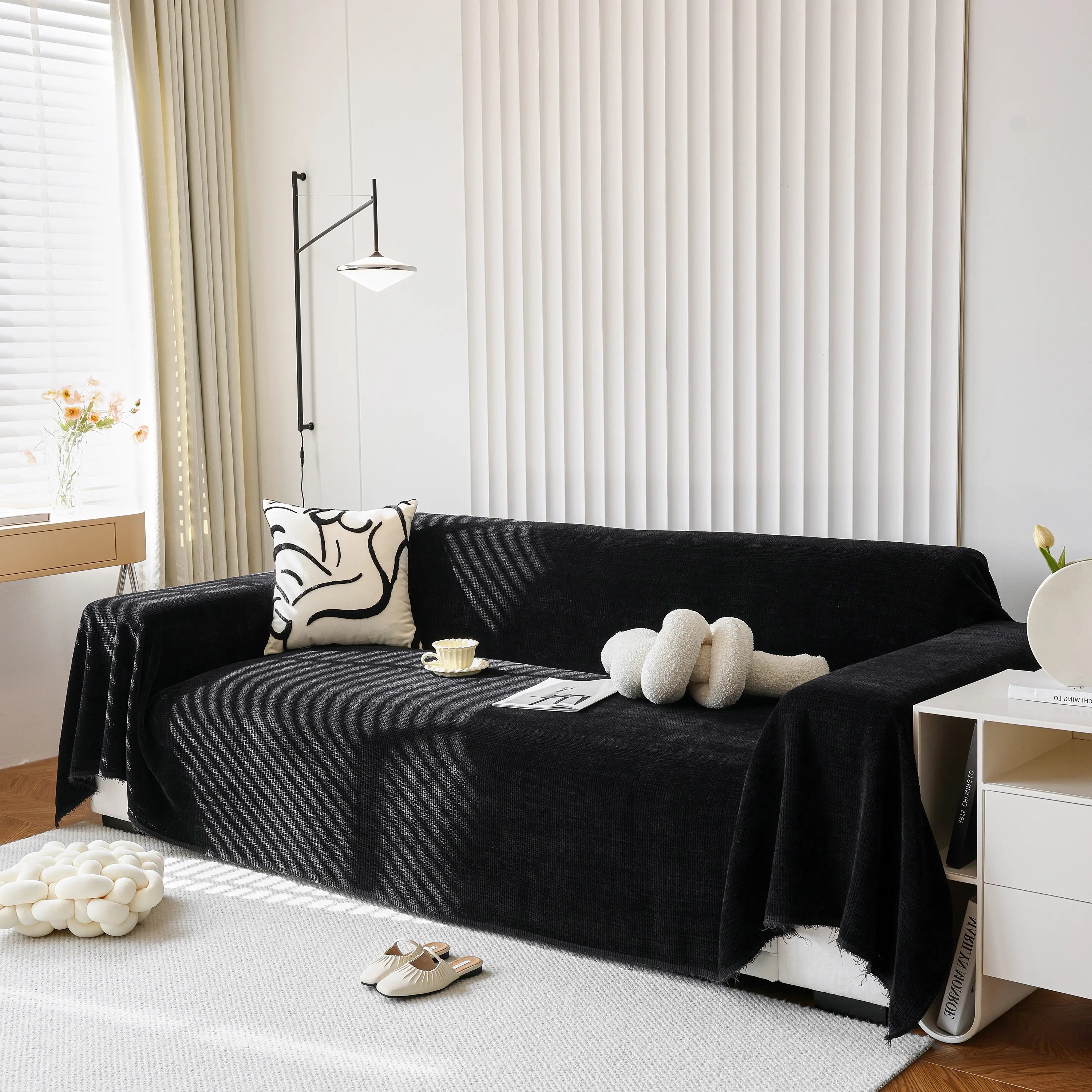 Reversible Chenille Sofa Throw with Fringe