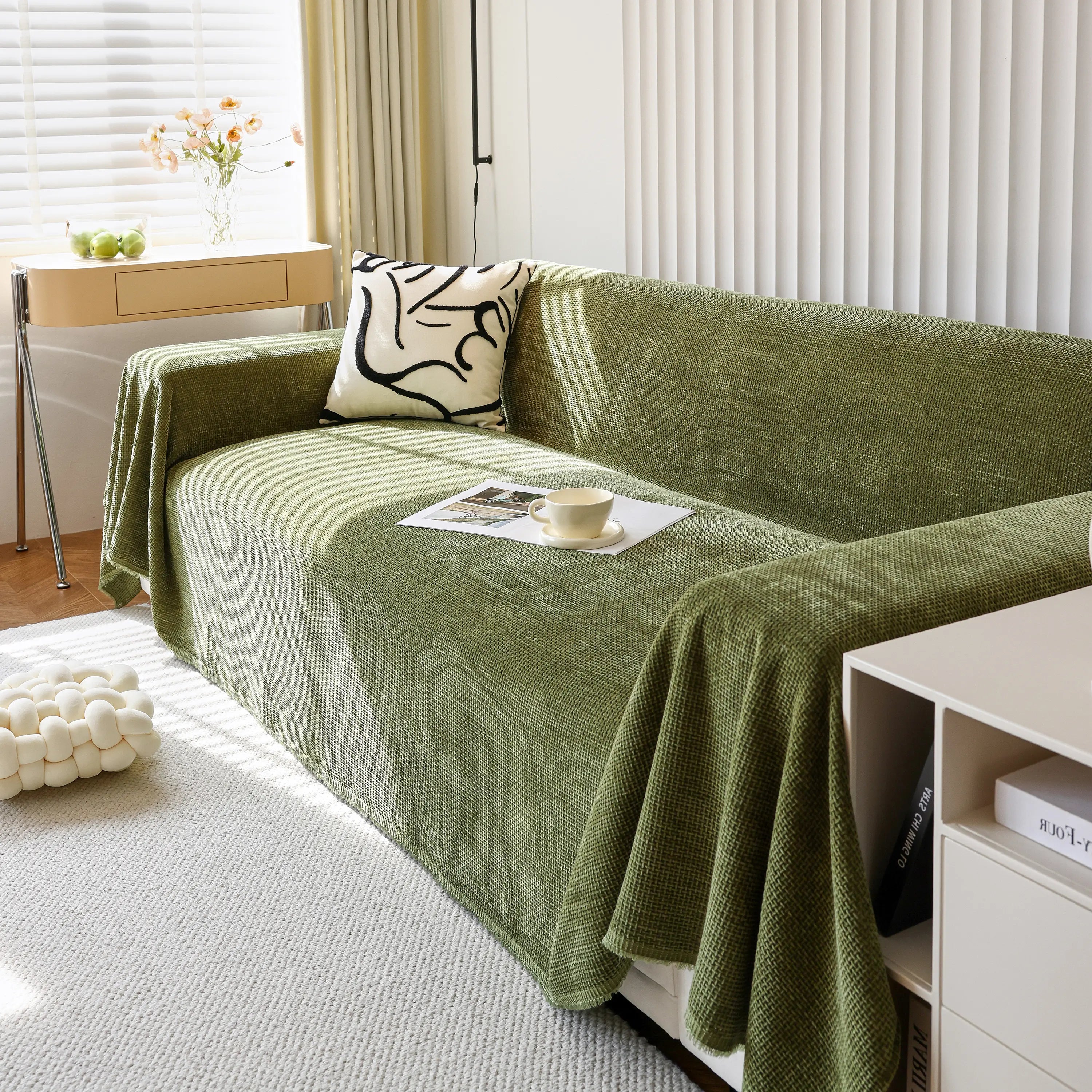Reversible Chenille Sofa Throw with Fringe