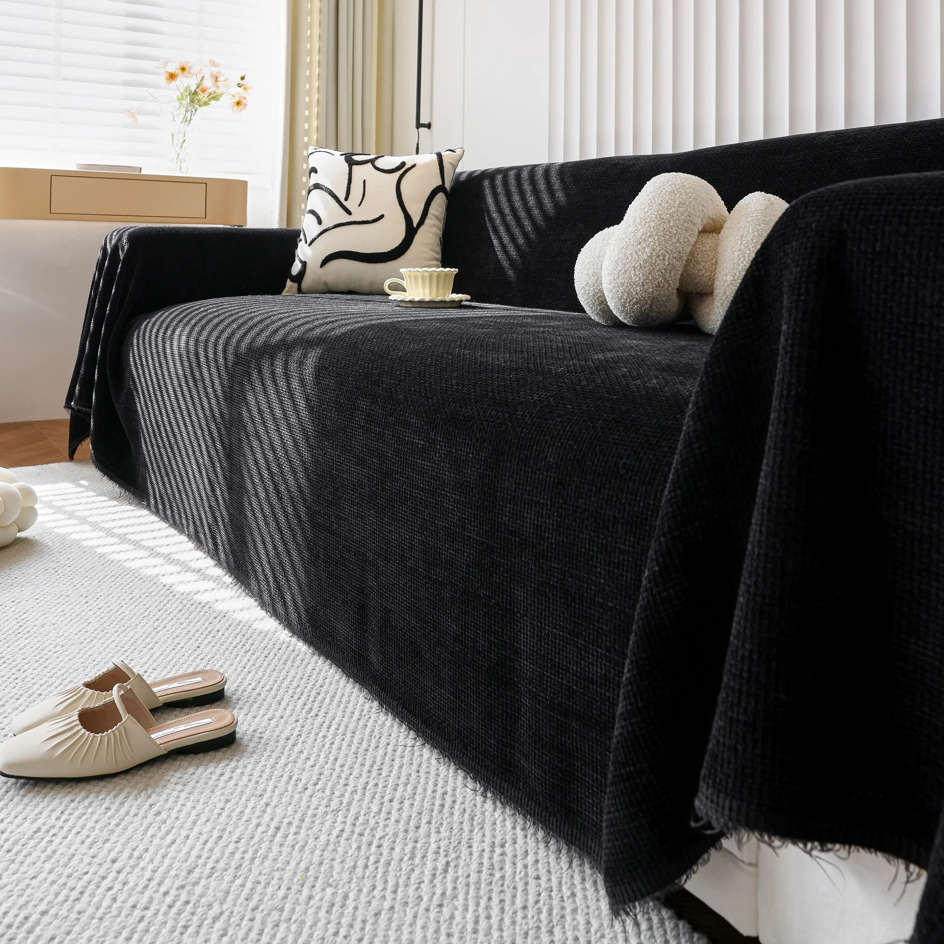 Reversible Chenille Sofa Throw with Fringe