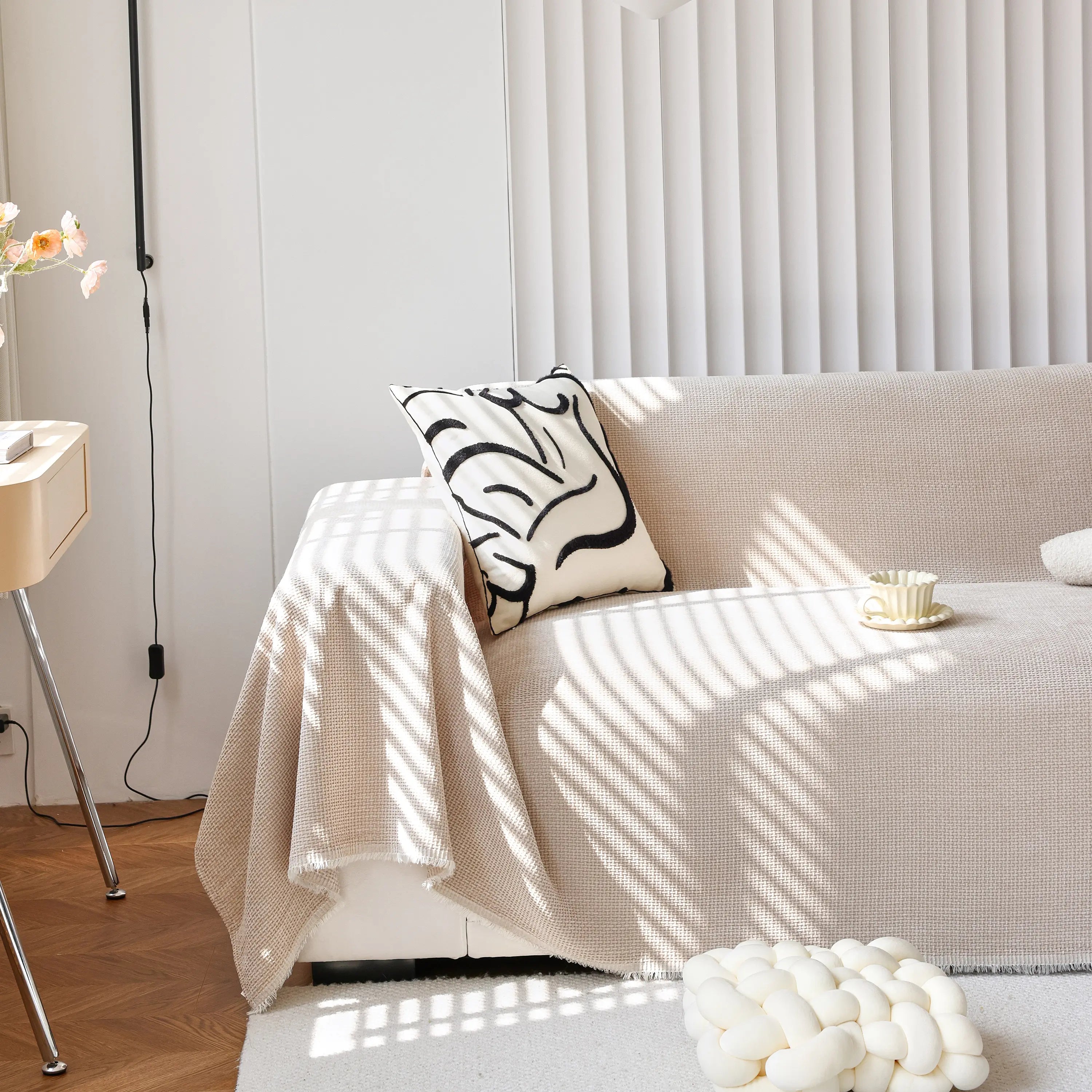 Reversible Chenille Sofa Throw with Fringe
