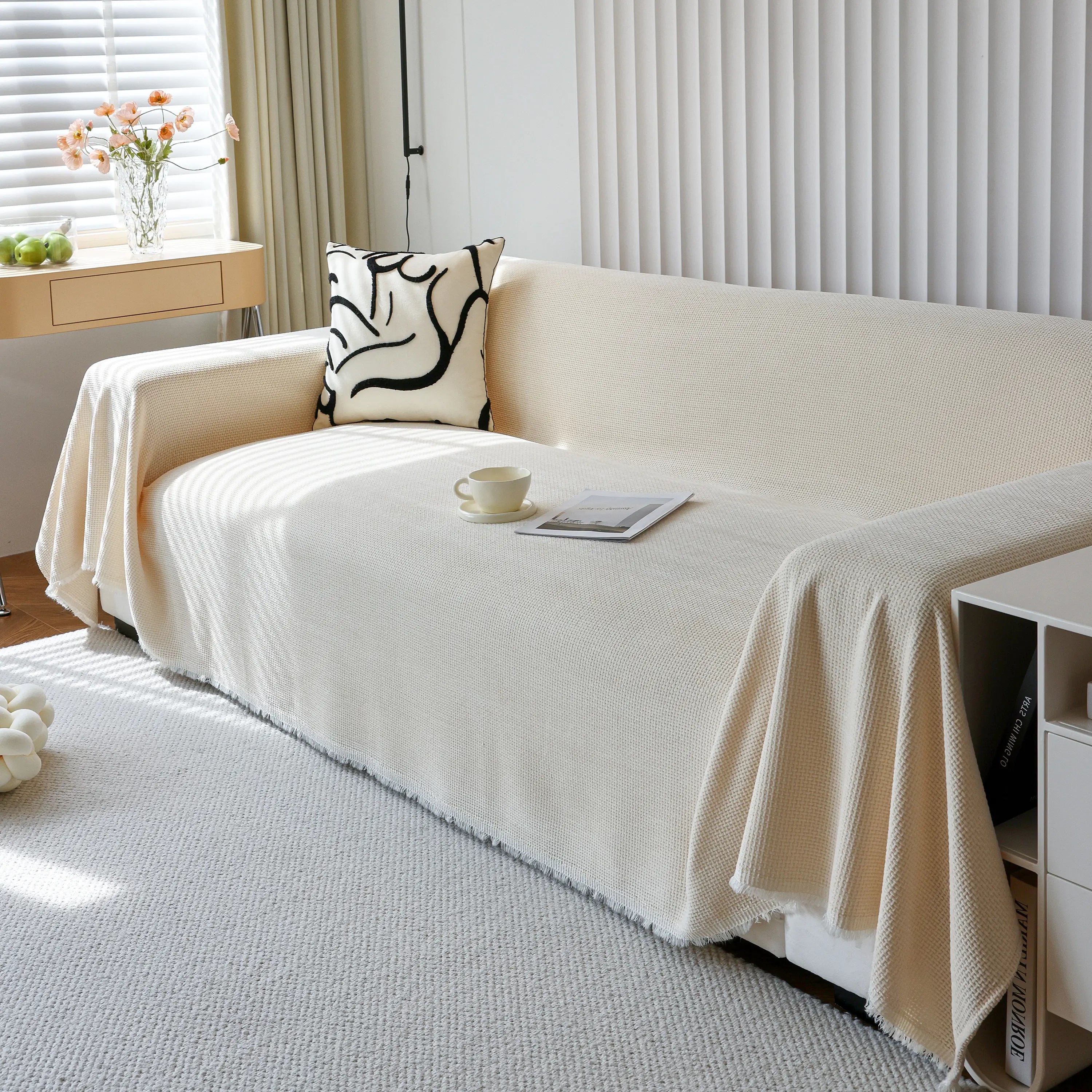 Reversible Chenille Sofa Throw with Fringe