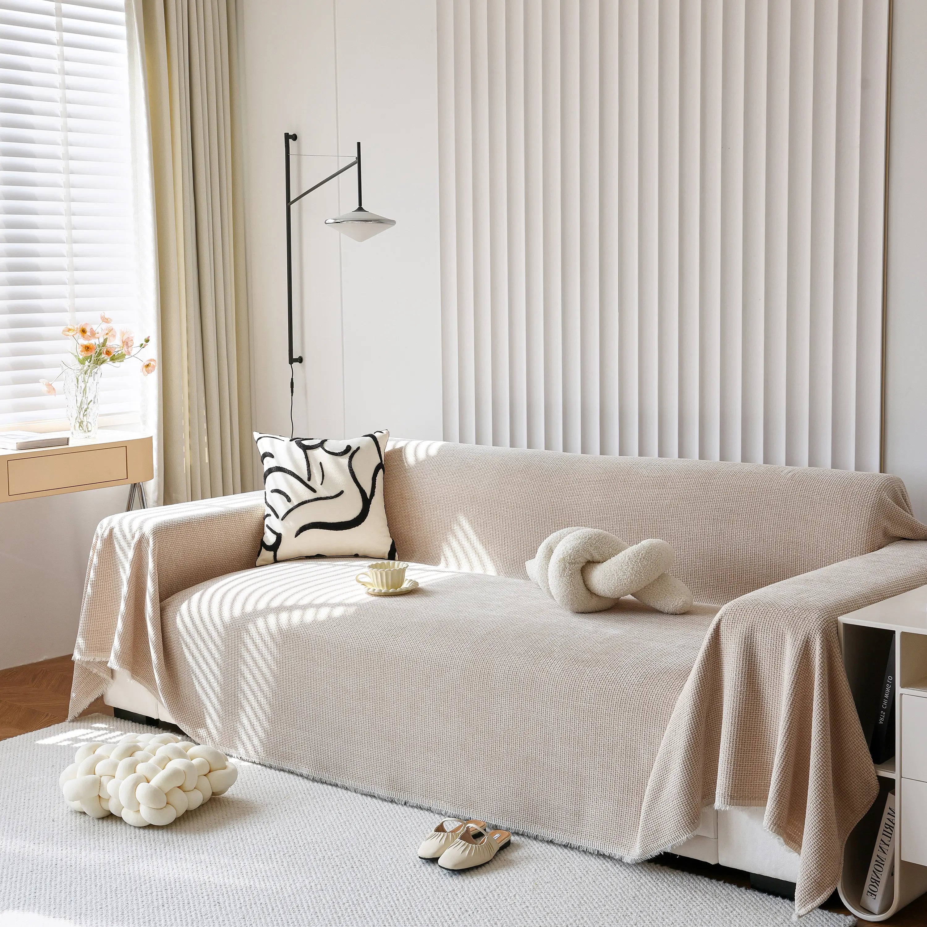 Reversible Chenille Sofa Throw with Fringe