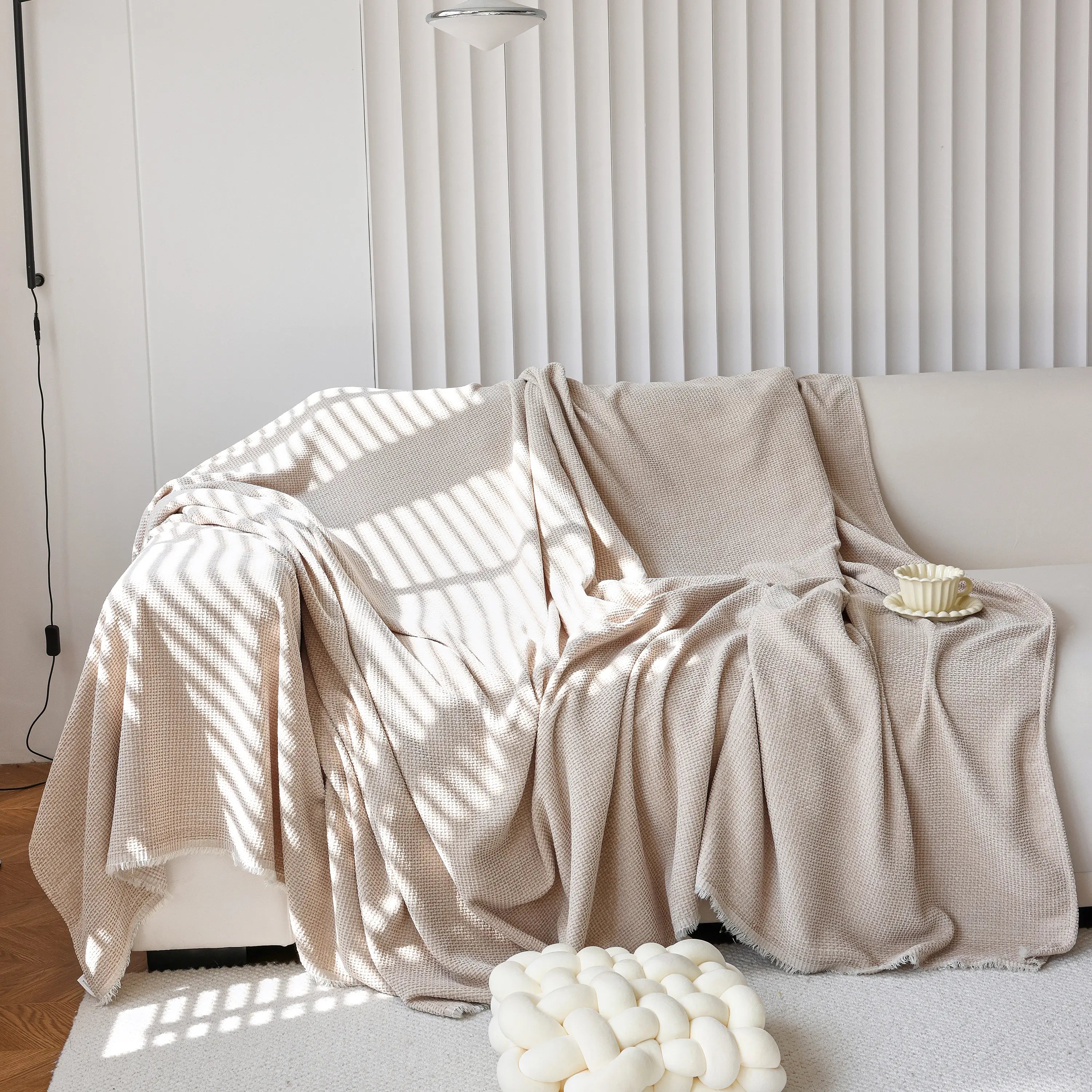 Reversible Chenille Sofa Throw with Fringe
