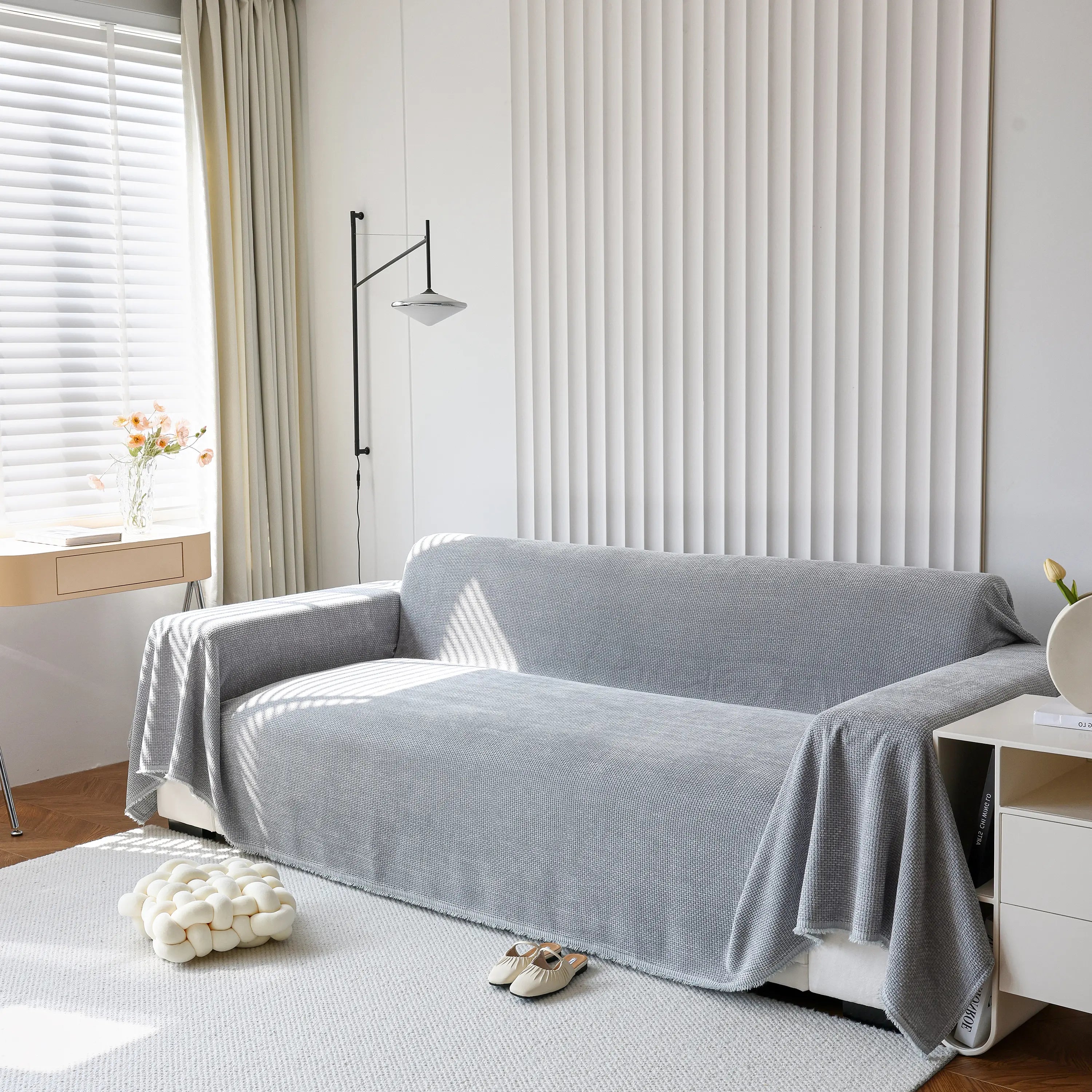 Reversible Chenille Sofa Throw with Fringe