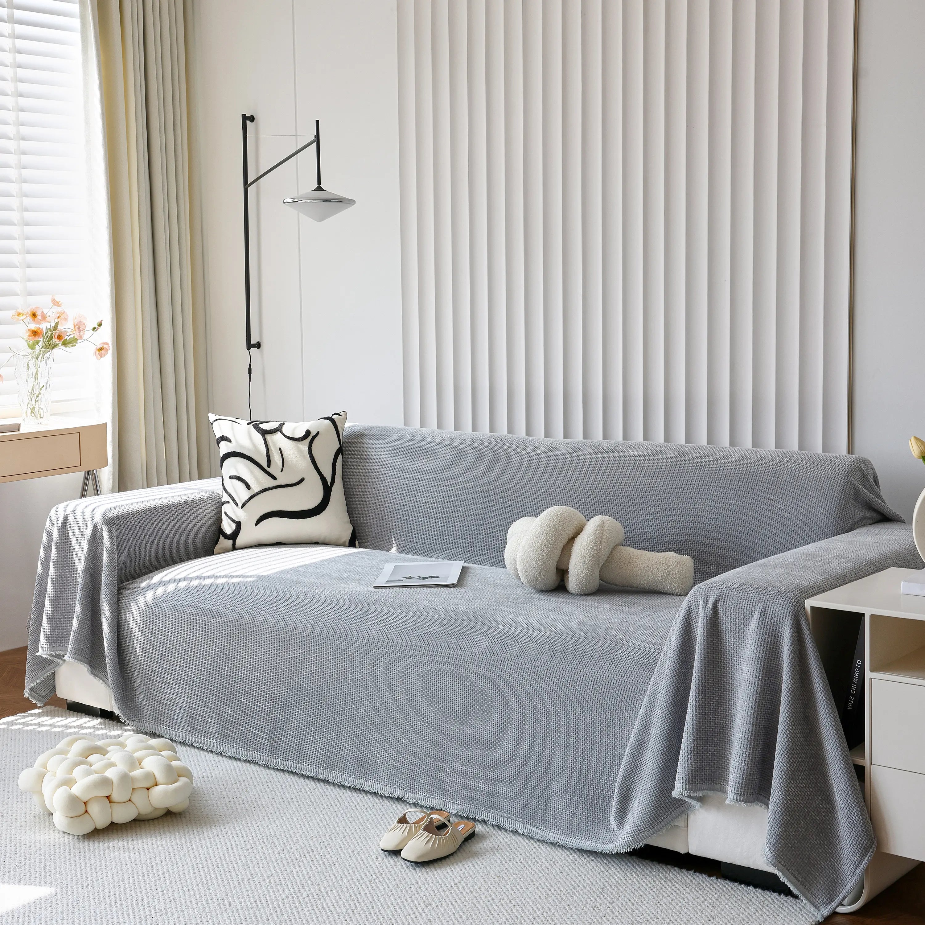 Reversible Chenille Sofa Throw with Fringe