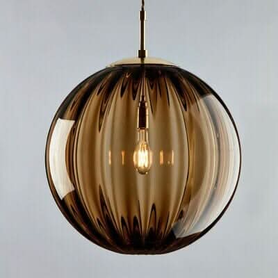 Ribbed Glass Pendant Light with Metal Canopy